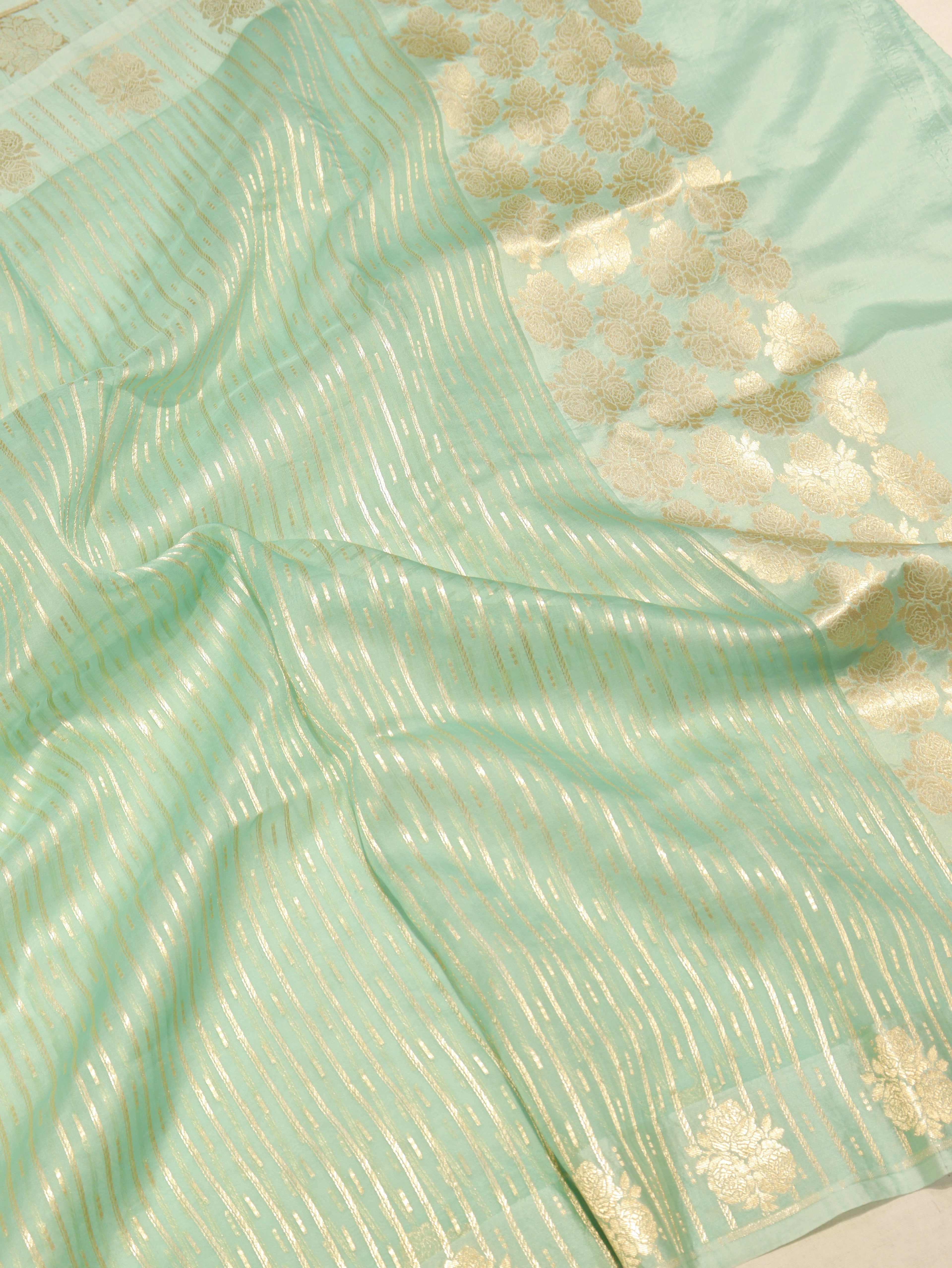 Handloom Pure Soft Katan Silk Suit with Kora Silk Dupatta - Aqua