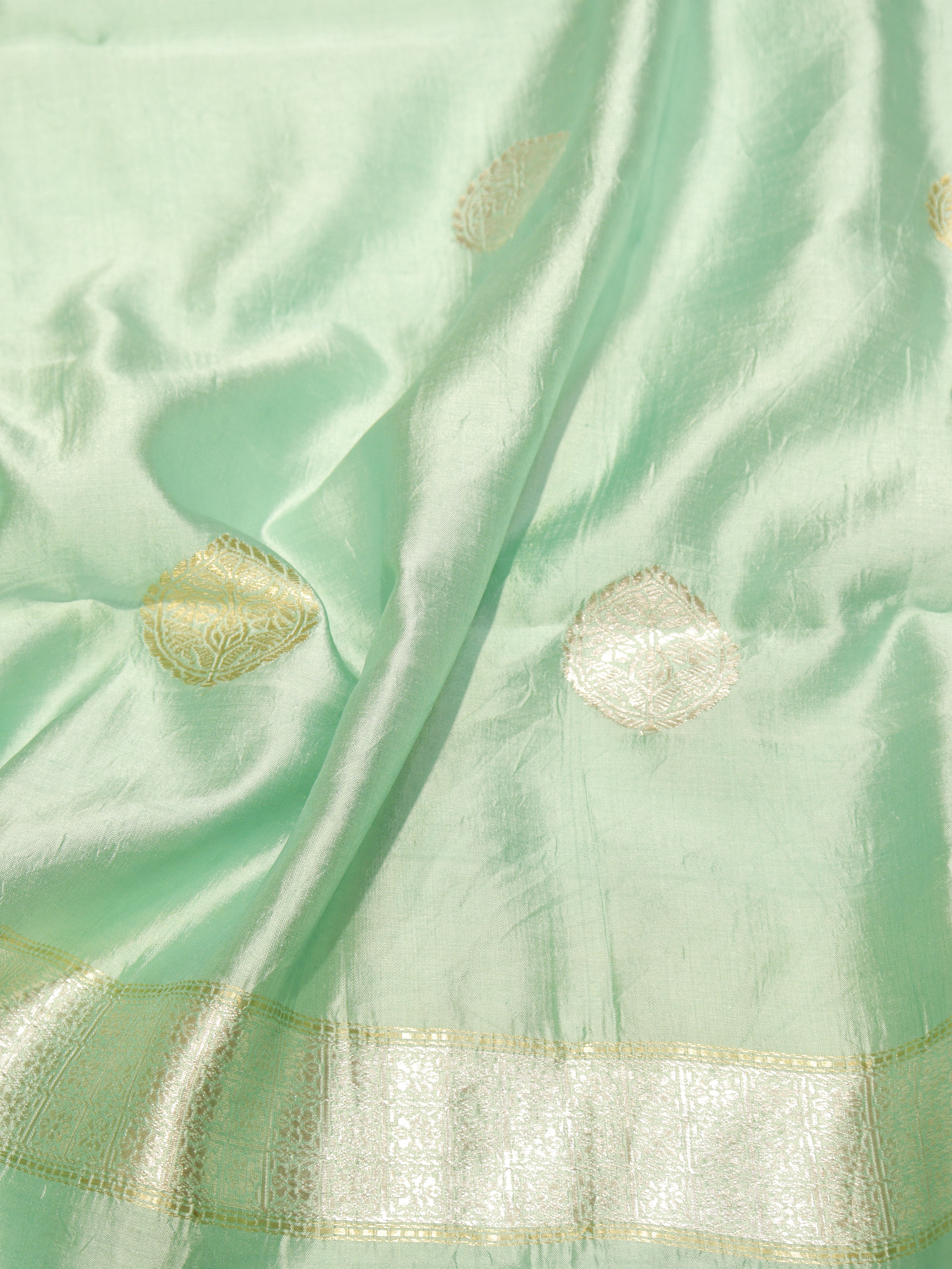 Handloom Pure Soft Katan Silk Suit with Kora Silk Dupatta - Aqua