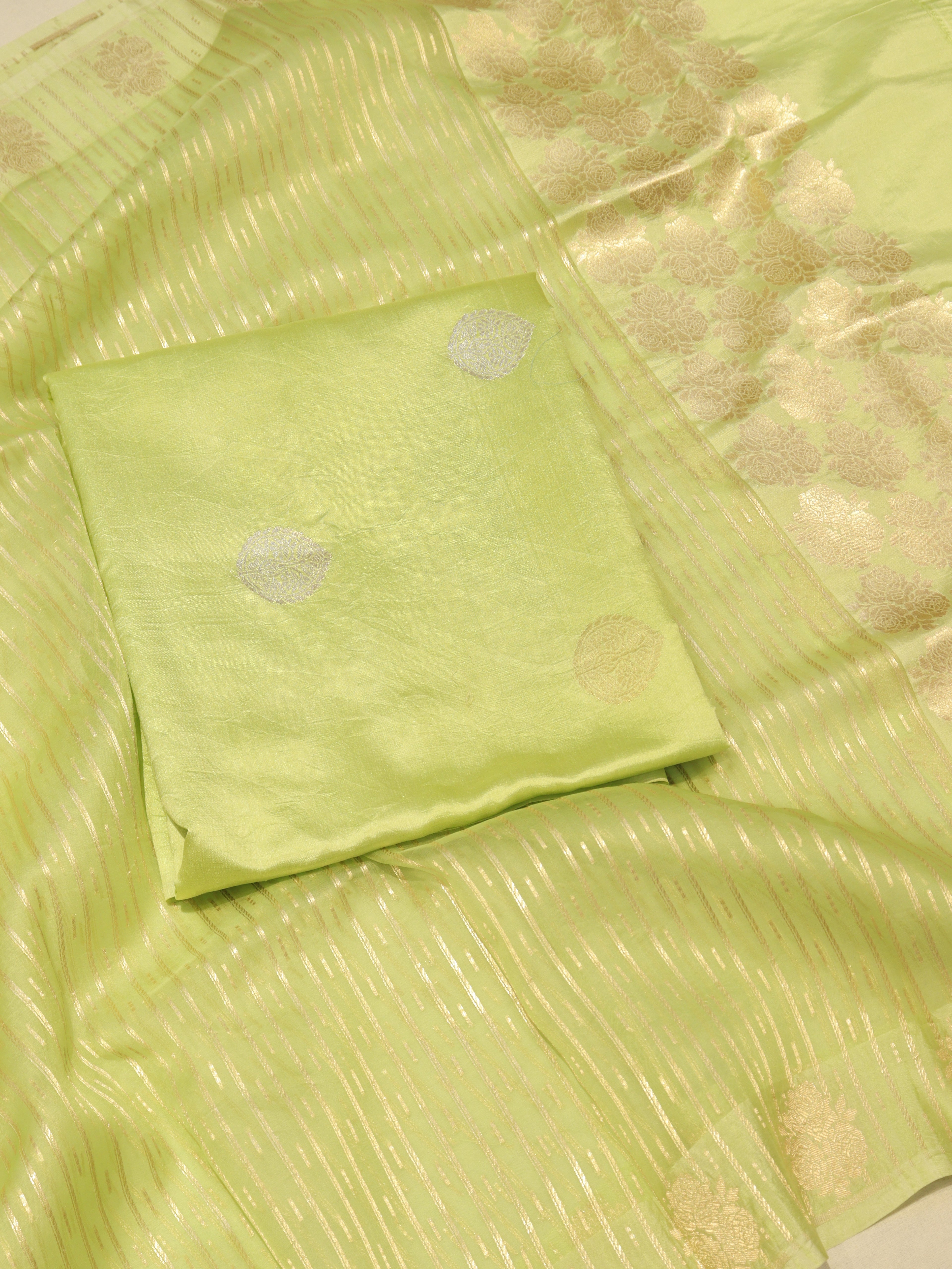 Handloom Pure Soft Katan Silk Suit with Kora Silk Dupatta - Lime