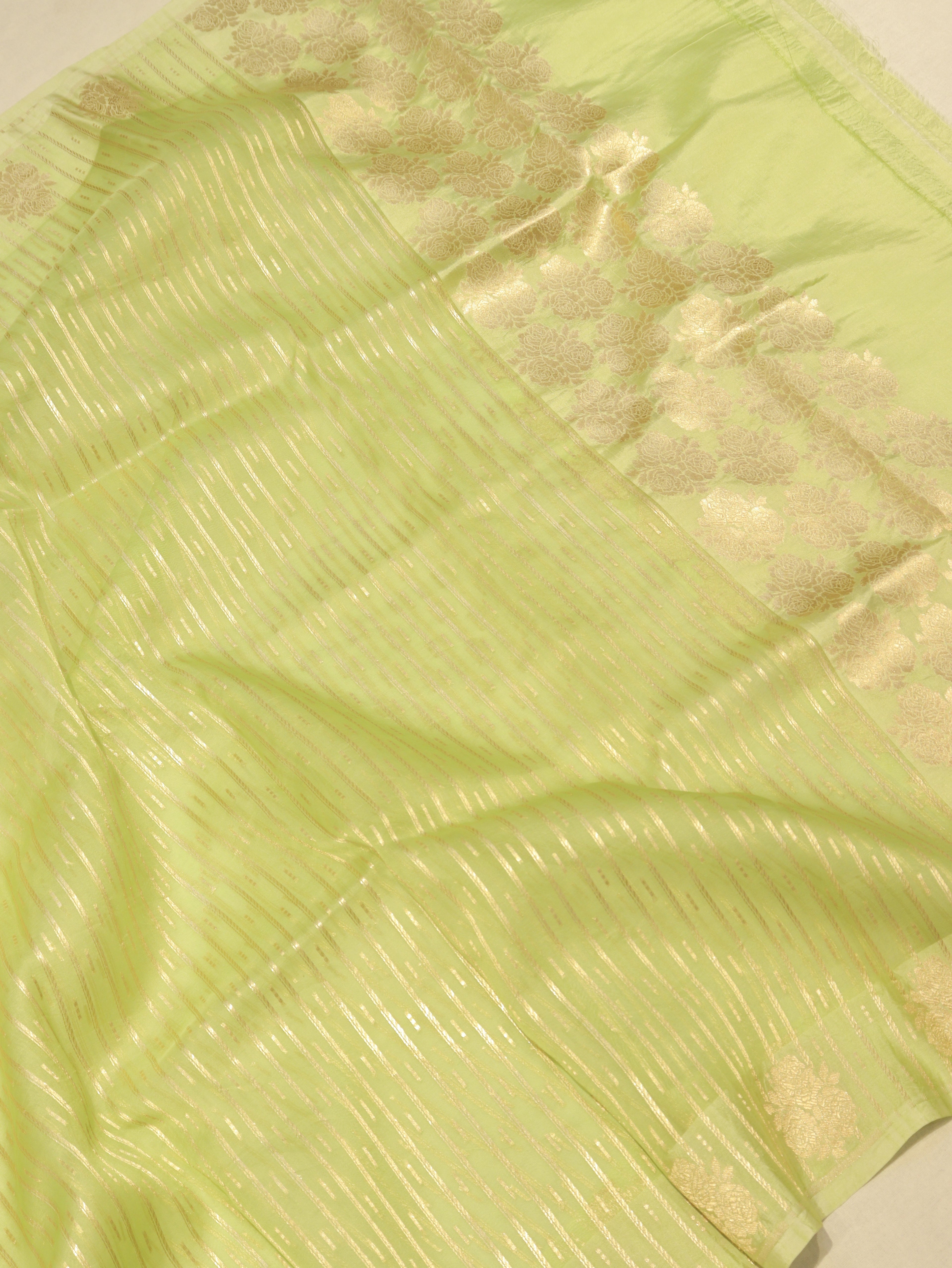 Handloom Pure Soft Katan Silk Suit with Kora Silk Dupatta - Lime