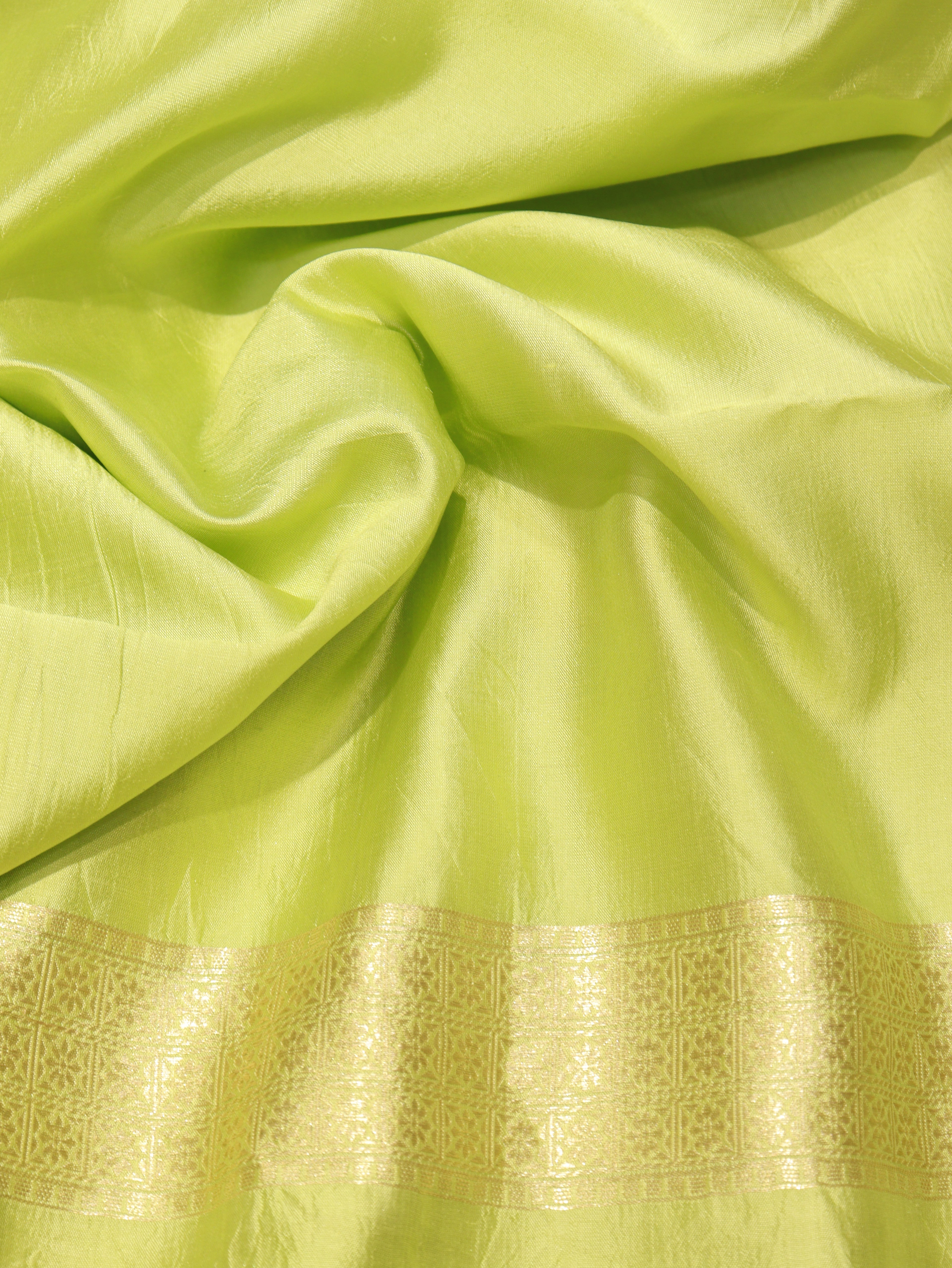 Handloom Pure Soft Katan Silk Suit with Kora Silk Dupatta - Lime