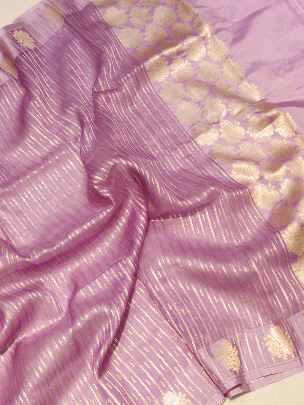 Handloom Pure Soft Katan Silk Suit with Kora Silk Dupatta - Lavender Rose
