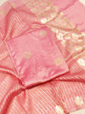 Handloom Pure Soft Katan Silk Suit with Kora Silk Dupatta - Peach Pink