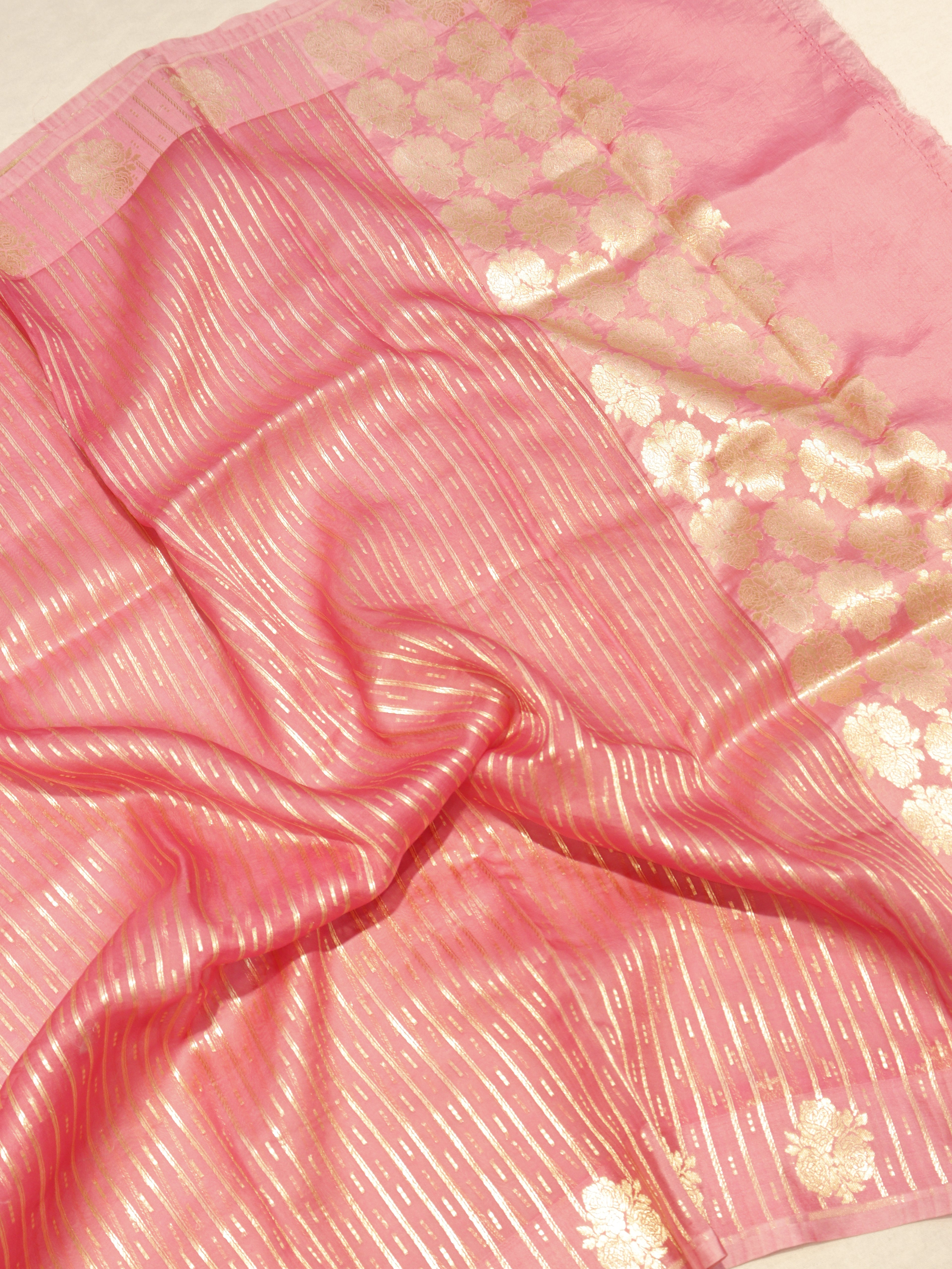 Handloom Pure Soft Katan Silk Suit with Kora Silk Dupatta - Peach Pink