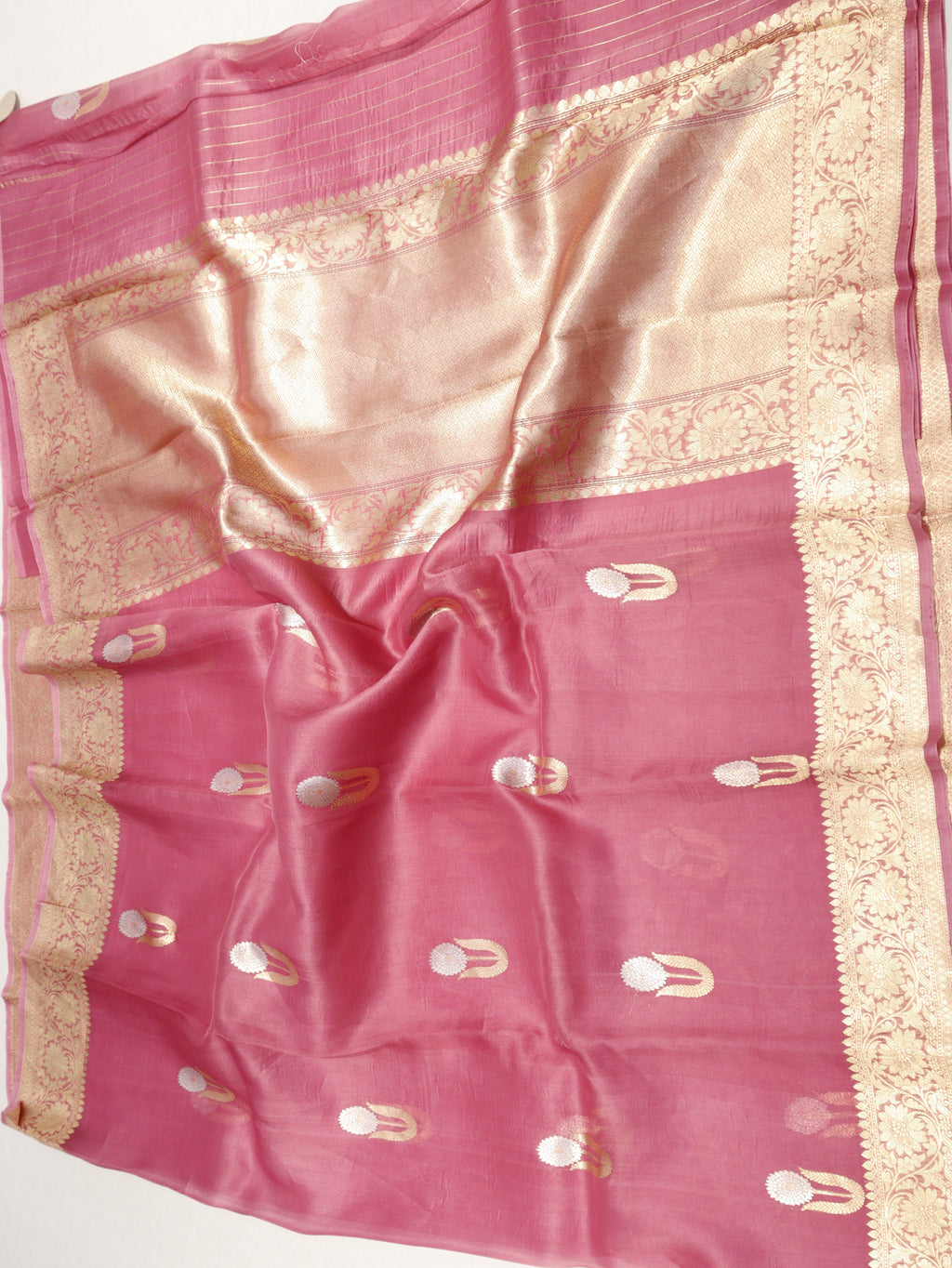 Pre-Order : Banarasi Pure Kora Silk Handloom Saree – Rose Pink