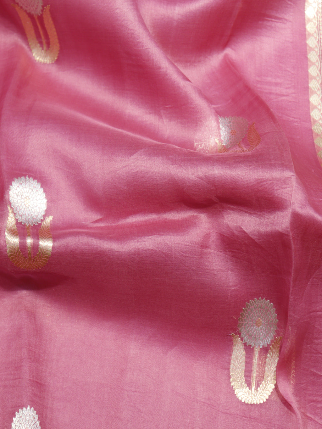 Pre-Order : Banarasi Pure Kora Silk Handloom Saree – Rose Pink