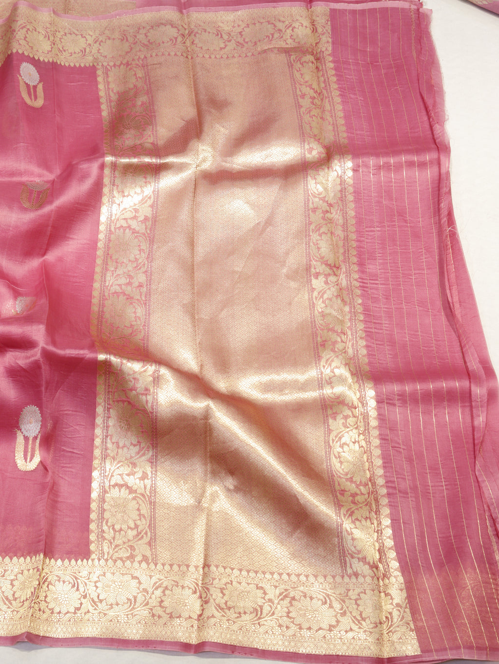 Pre-Order : Banarasi Pure Kora Silk Handloom Saree – Rose Pink