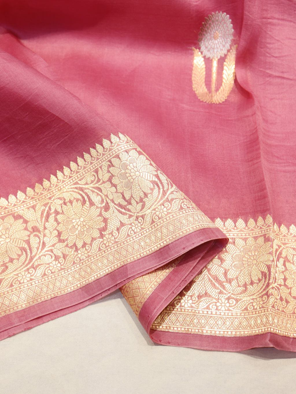 Pre-Order : Banarasi Pure Kora Silk Handloom Saree – Rose Pink