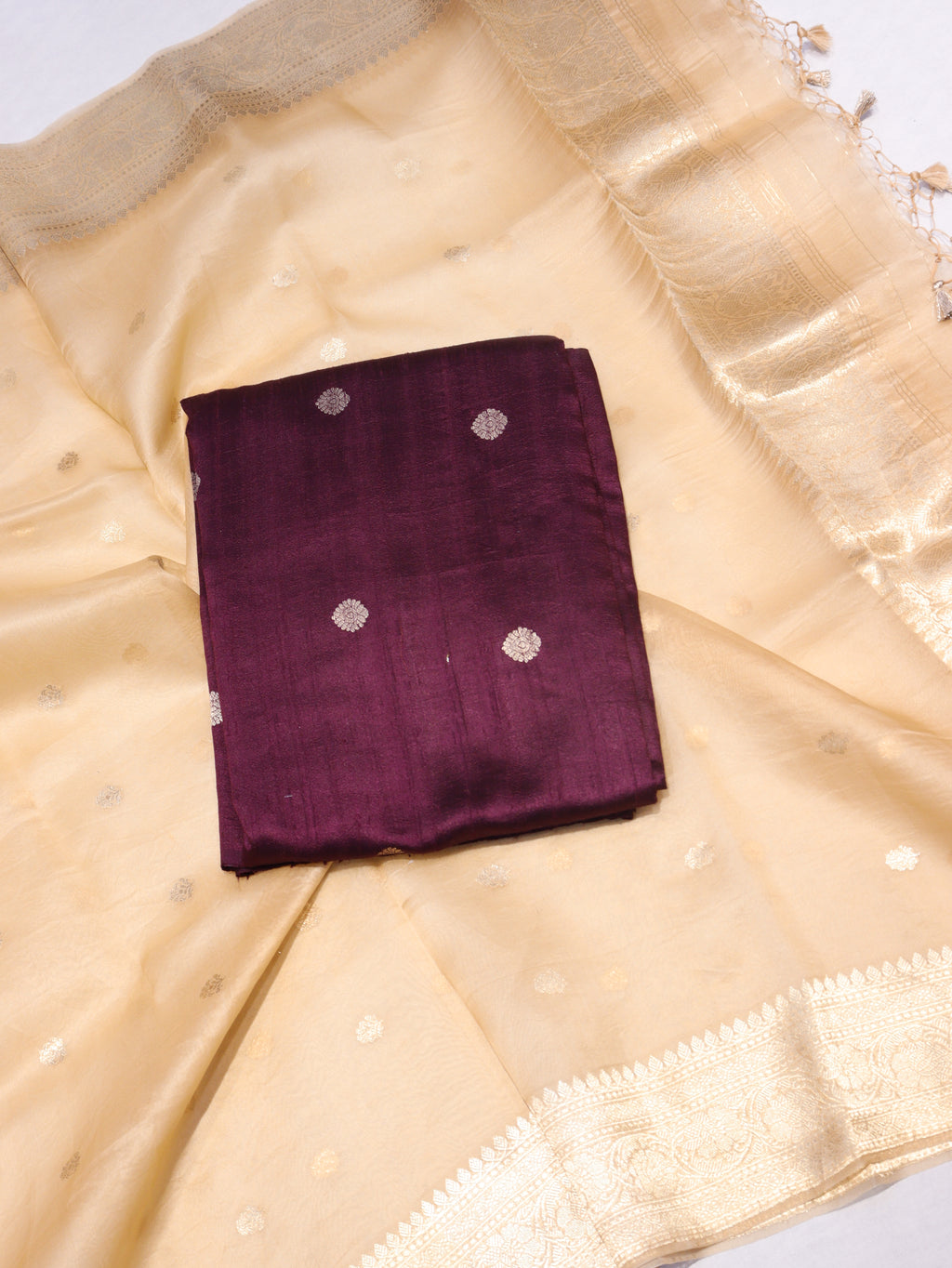 Handloom Pure Tussar Silk Suit - Blackberry