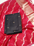 Pre-Order : Handloom Pure Tussar Silk Suit - Black