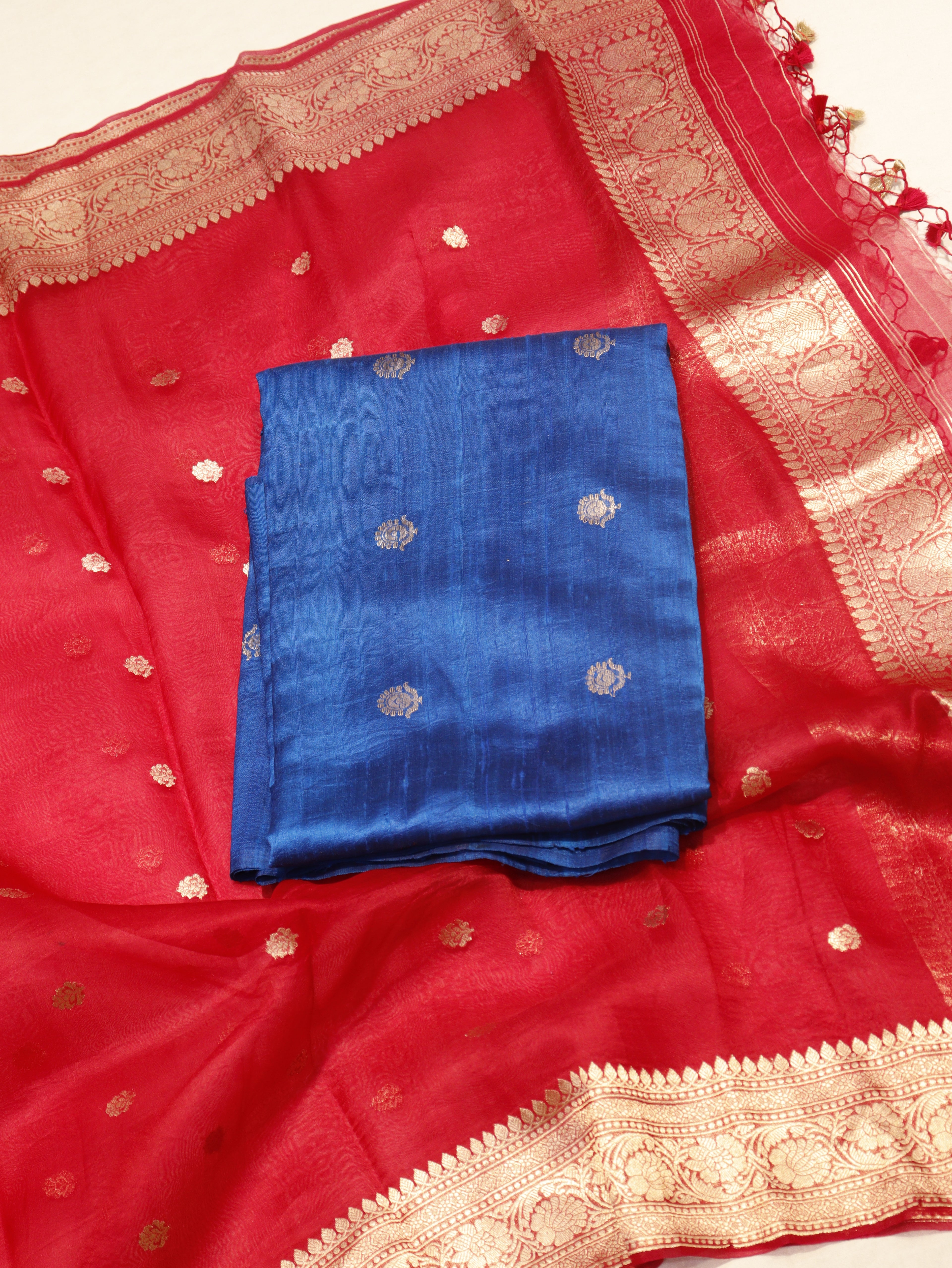 Handloom Pure Tussar Silk Suit - Blue