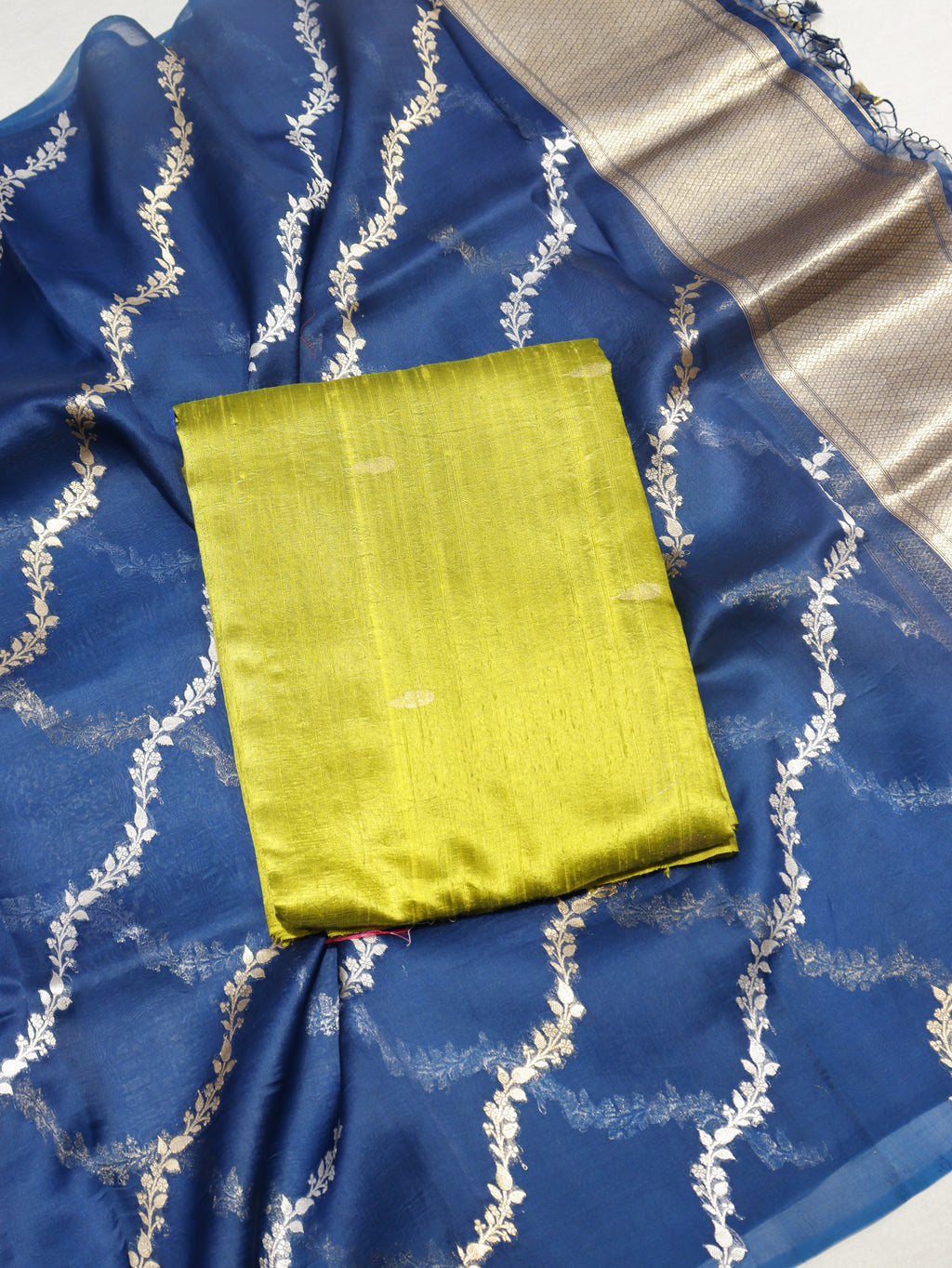 Handloom Pure Tussar Silk Suit - Olive Green