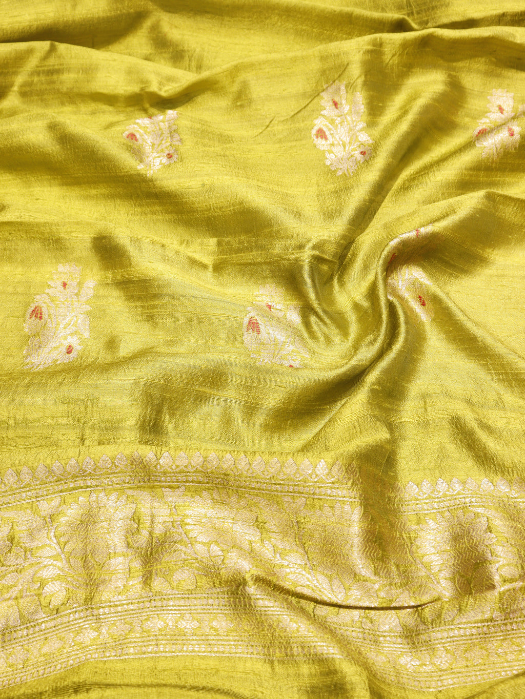Handloom Pure Tussar Silk Suit - Olive Green