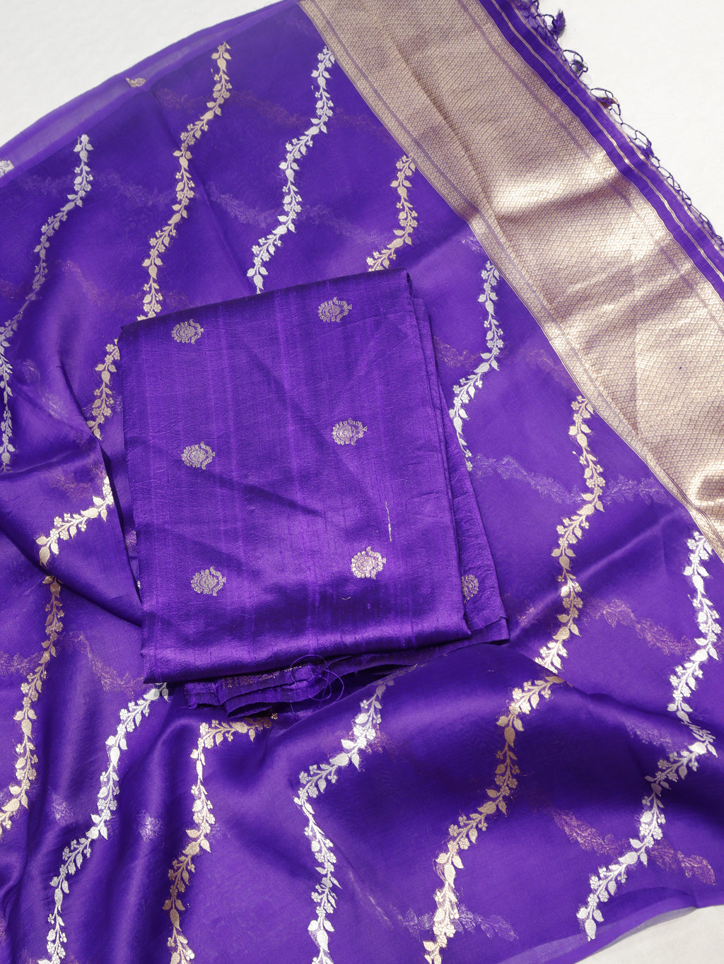 Handloom Pure Tussar Silk Suit - Purple