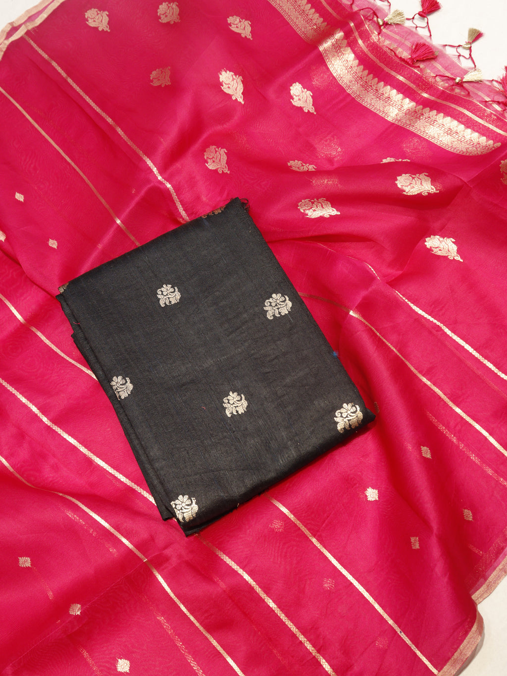 Handloom Pure Tussar Silk Suit - Black