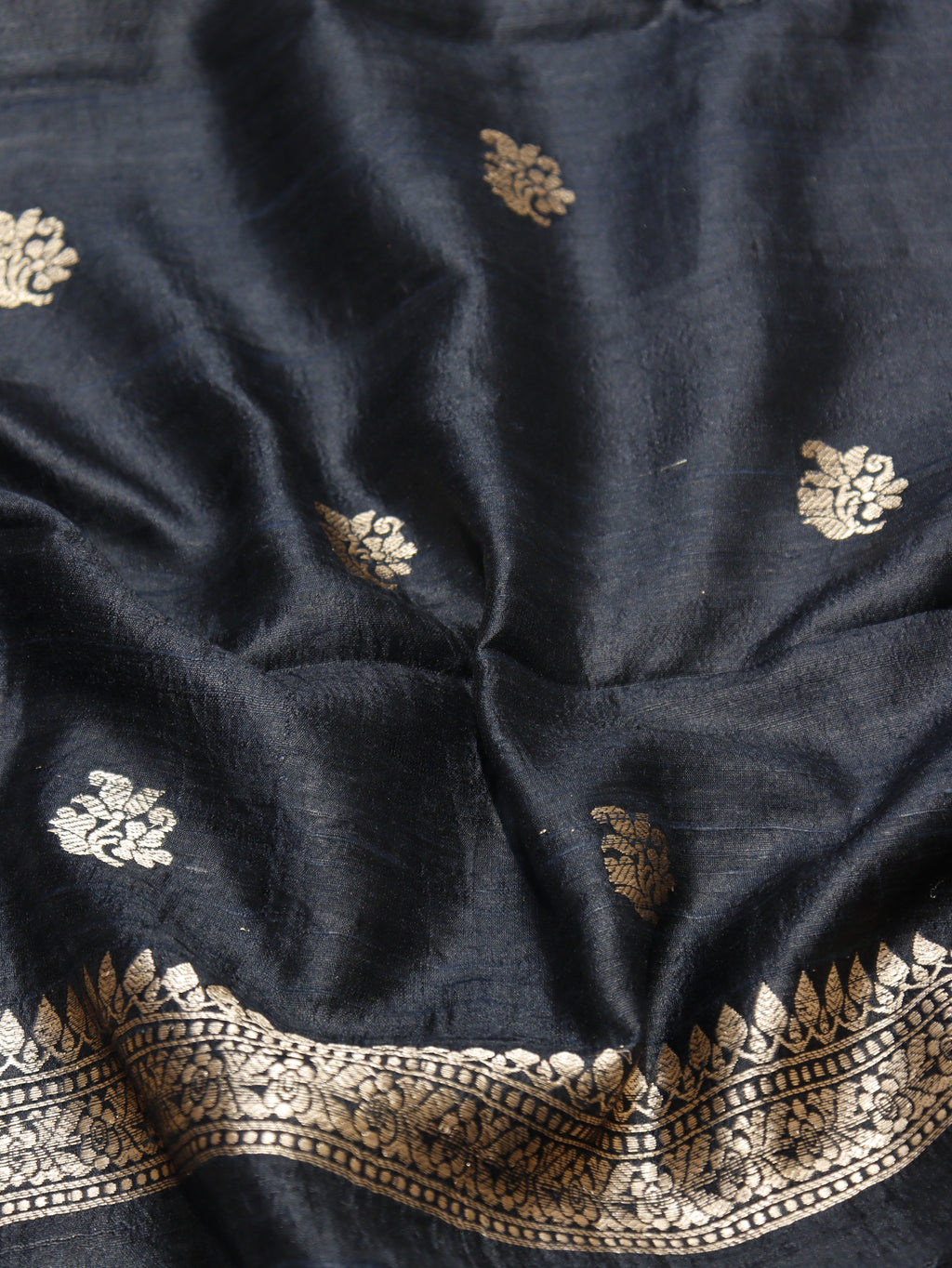 Handloom Pure Tussar Silk Suit - Black