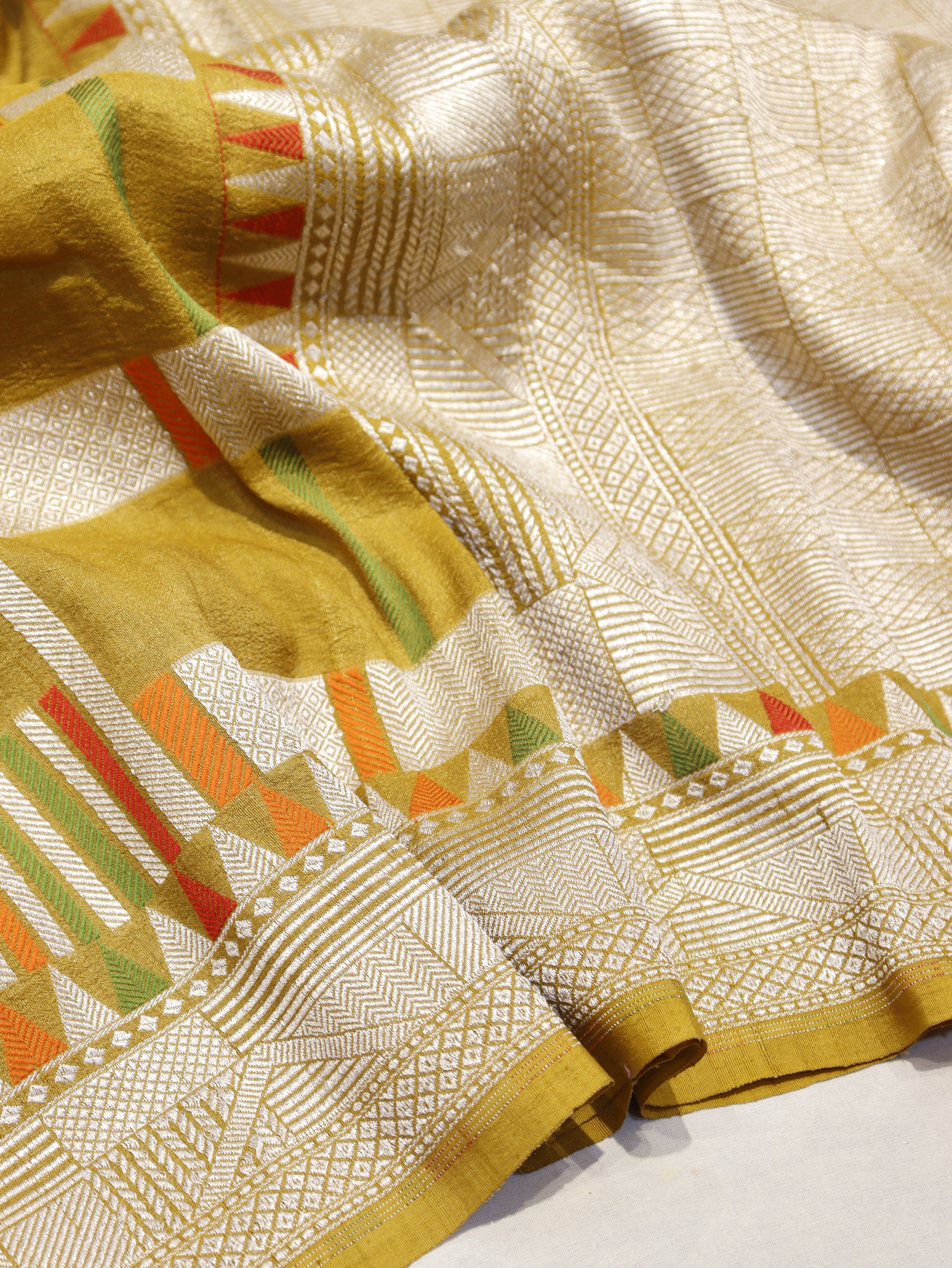 Banarasi Pure Tussar Silk Handloom Saree – Mustard Yellow