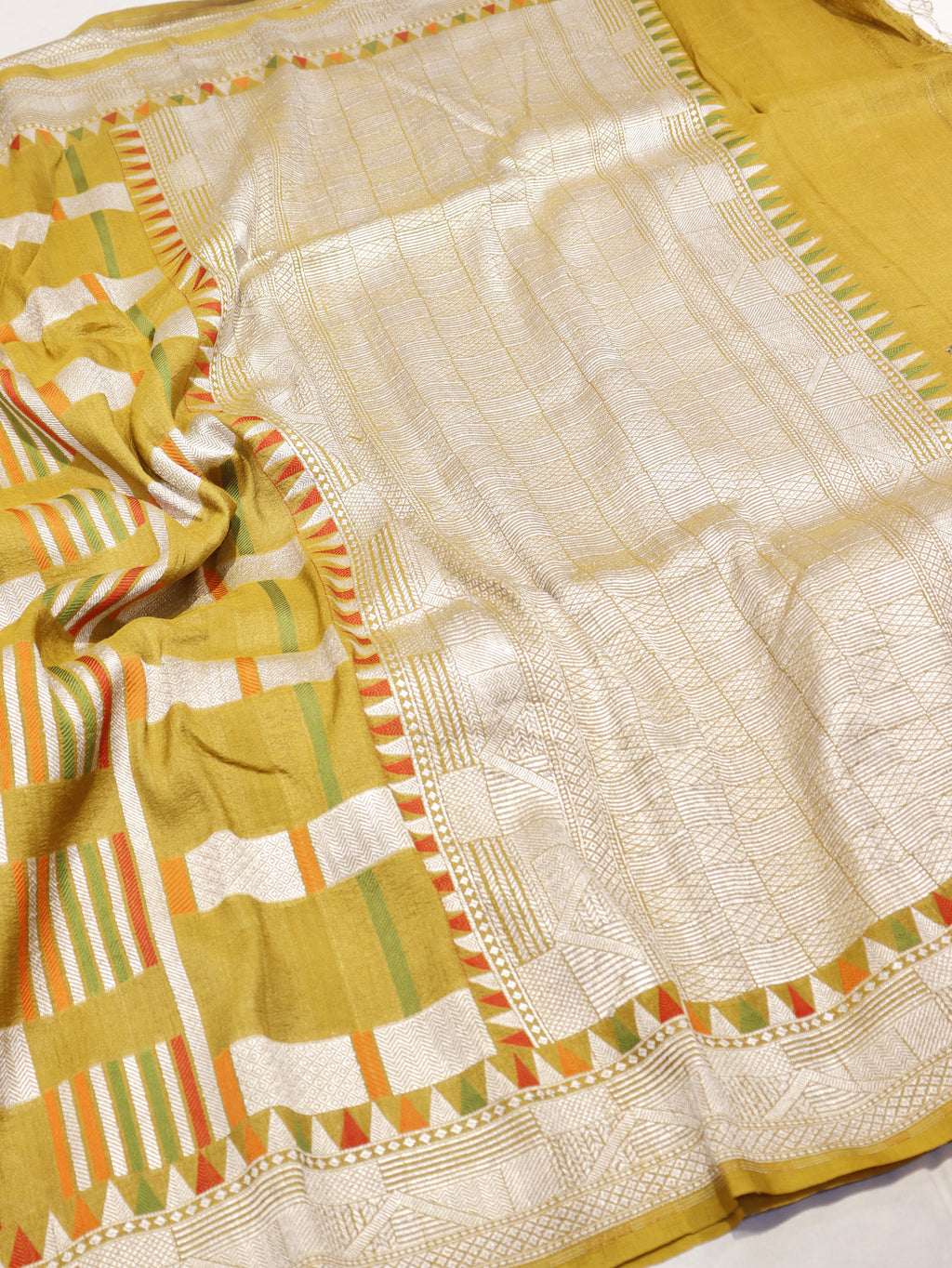 Banarasi Pure Tussar Silk Handloom Saree – Mustard Yellow