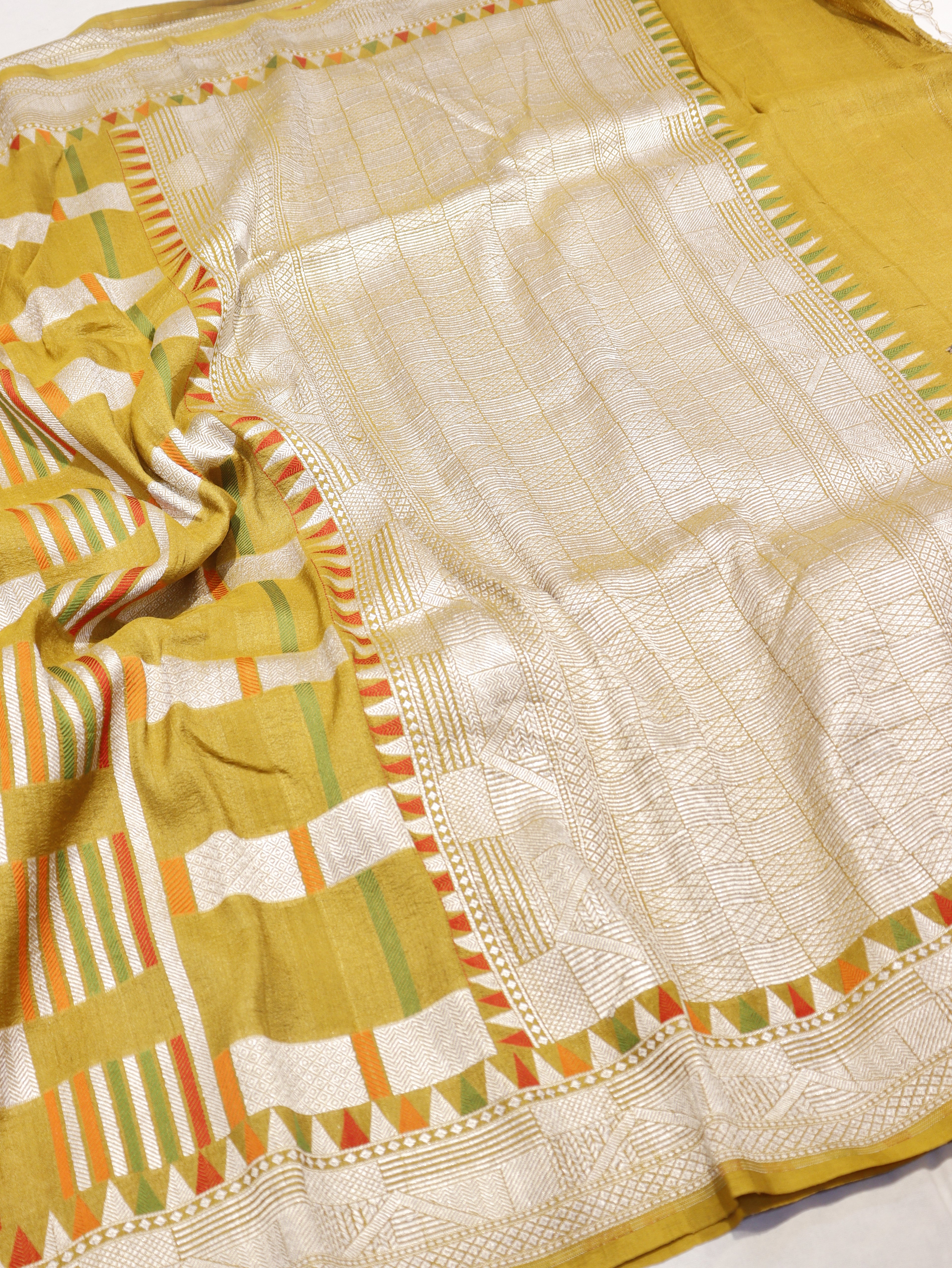 Banarasi Pure Tussar Silk Handloom Saree – Mustard Yellow