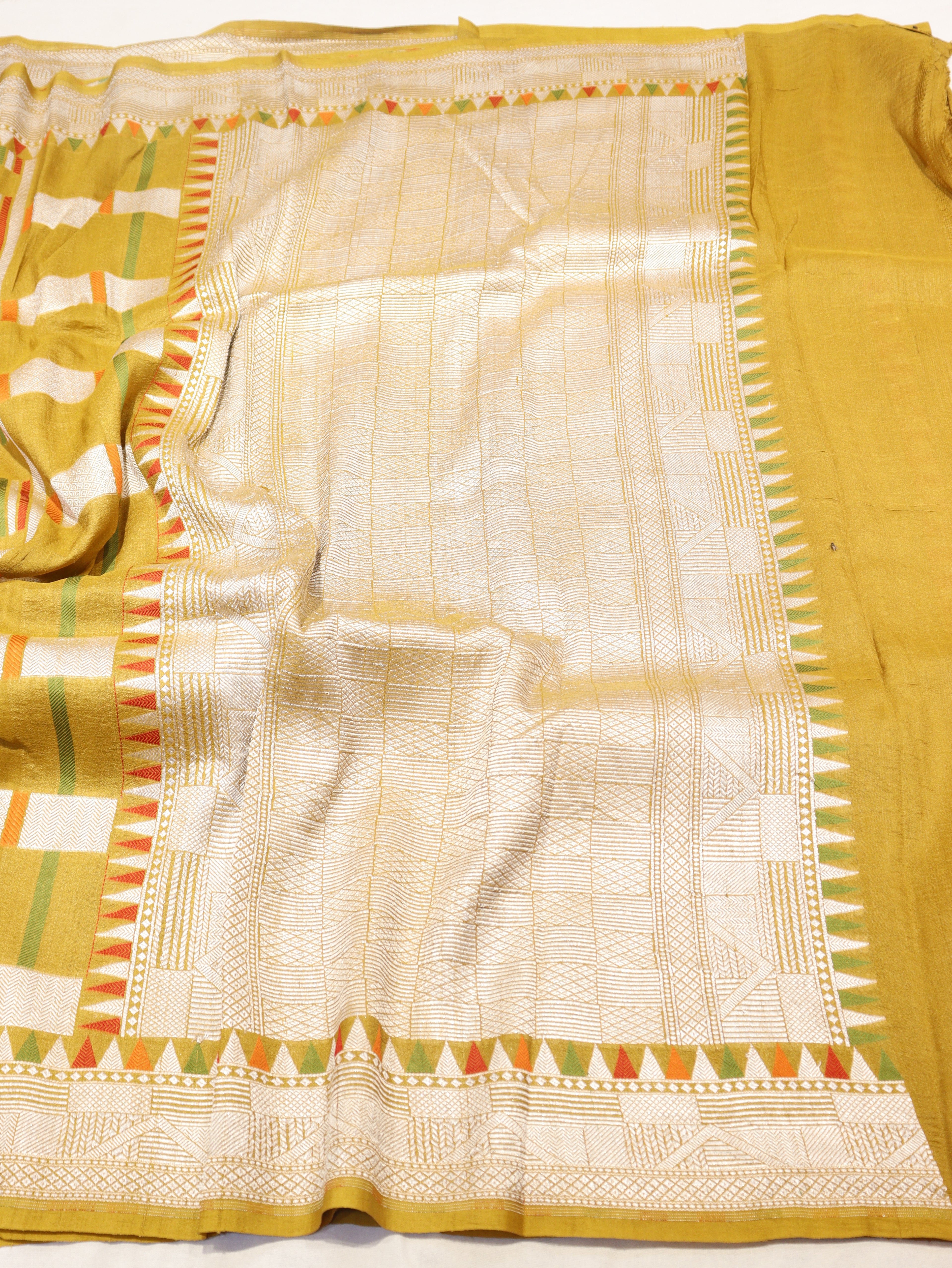 Banarasi Pure Tussar Silk Handloom Saree – Mustard Yellow
