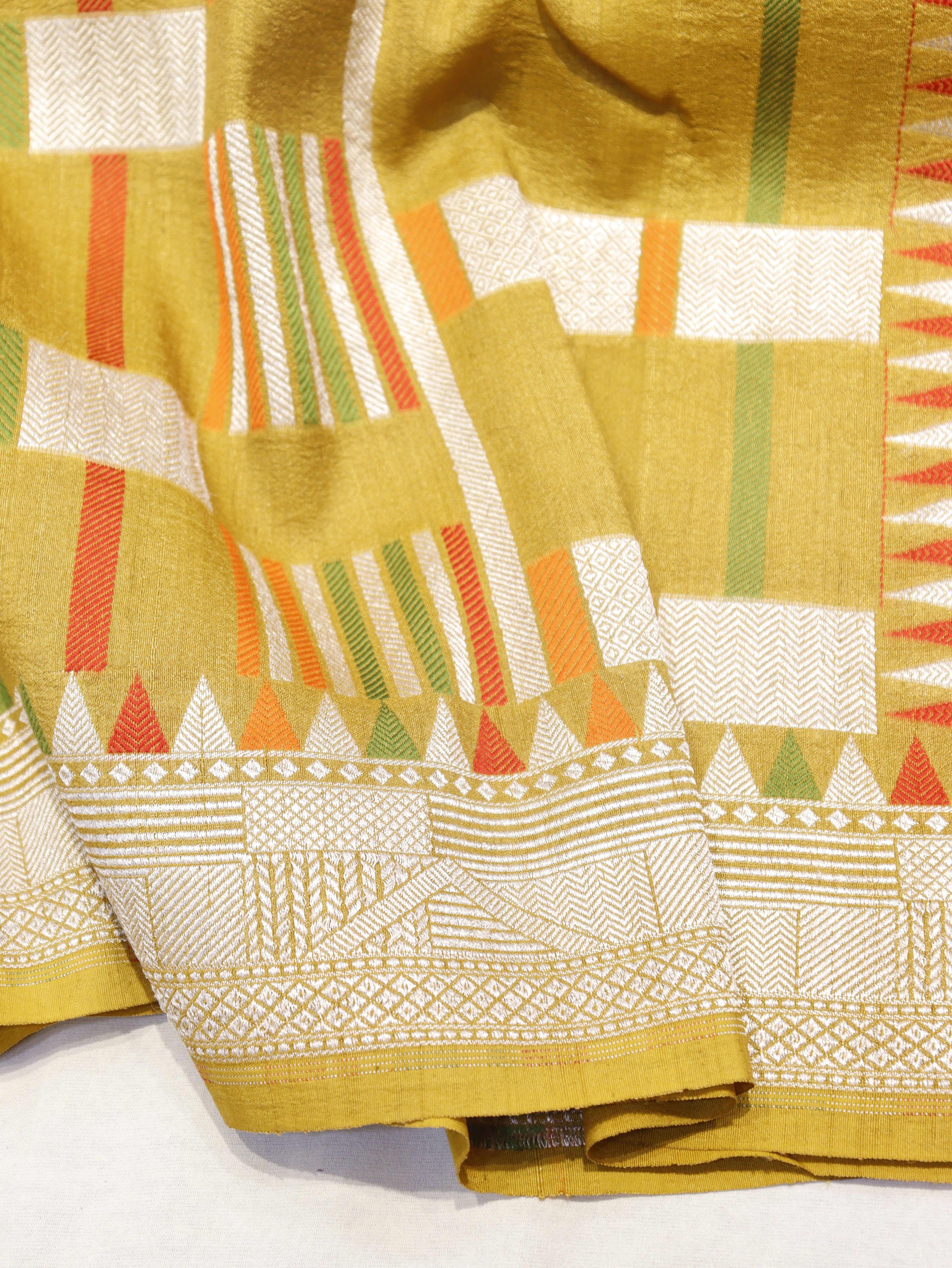 Banarasi Pure Tussar Silk Handloom Saree – Mustard Yellow