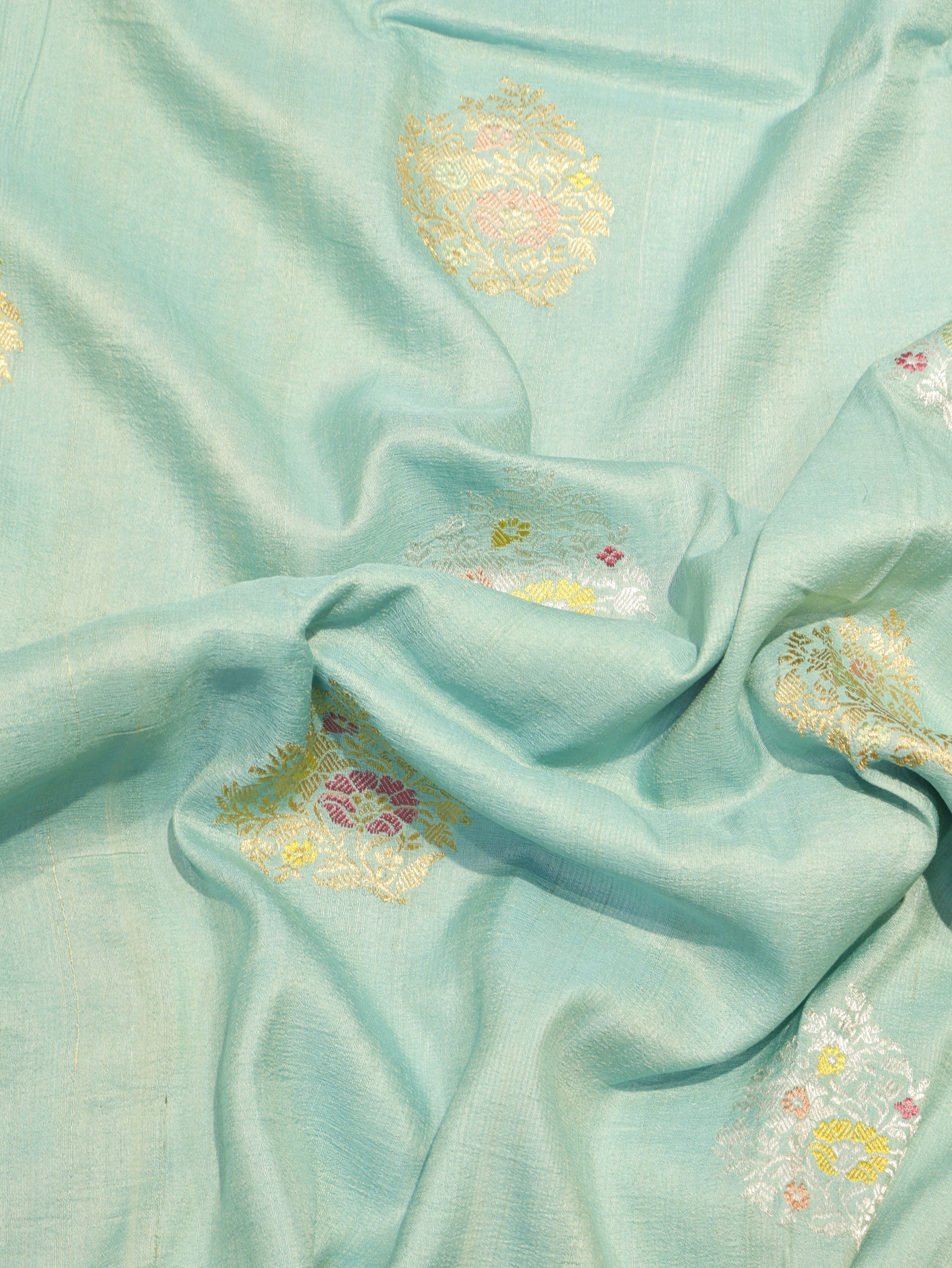 Banarasi Pure Tussar Silk Saree – Mint Blue