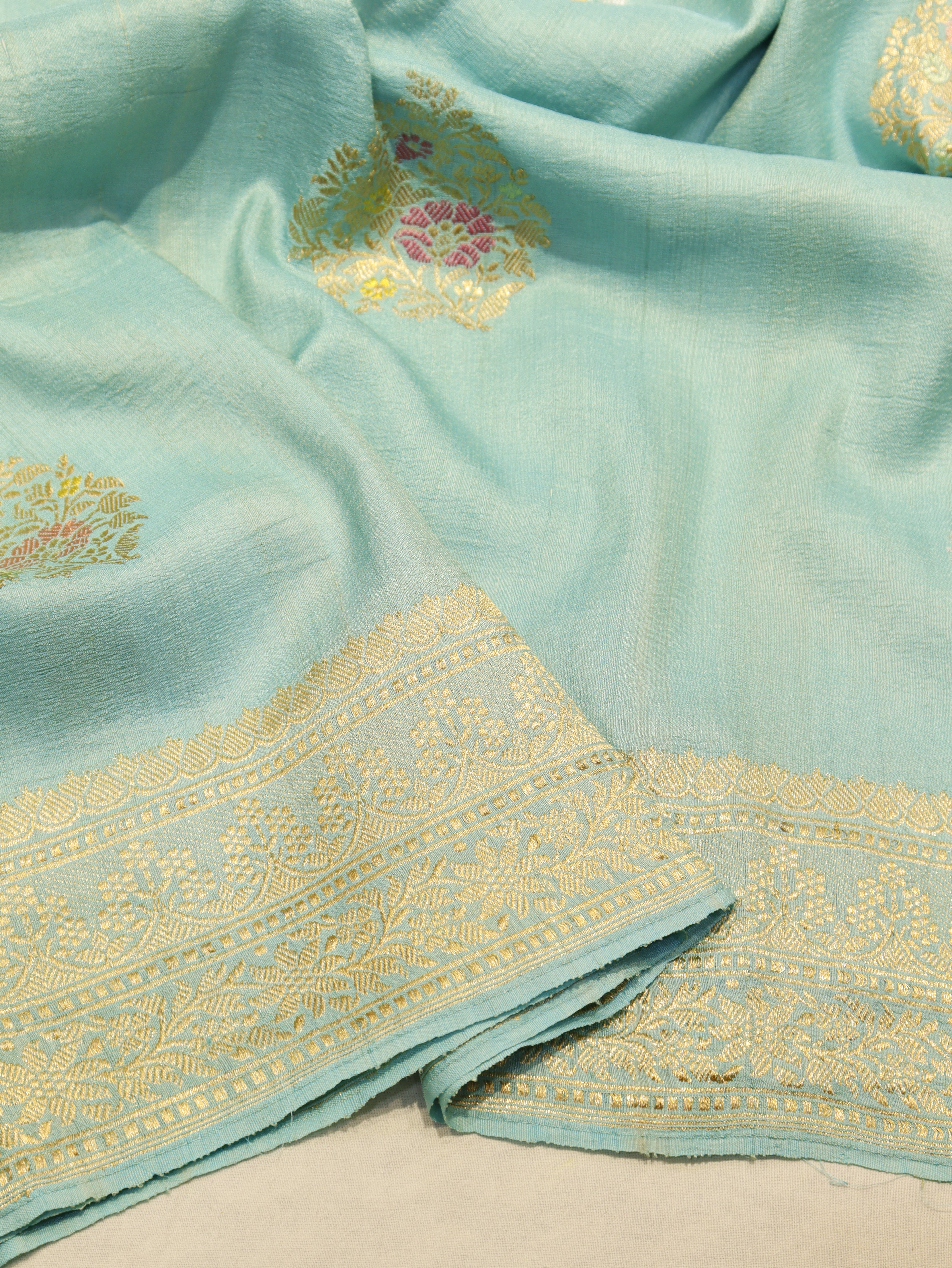 Banarasi Pure Tussar Silk Saree – Mint Blue