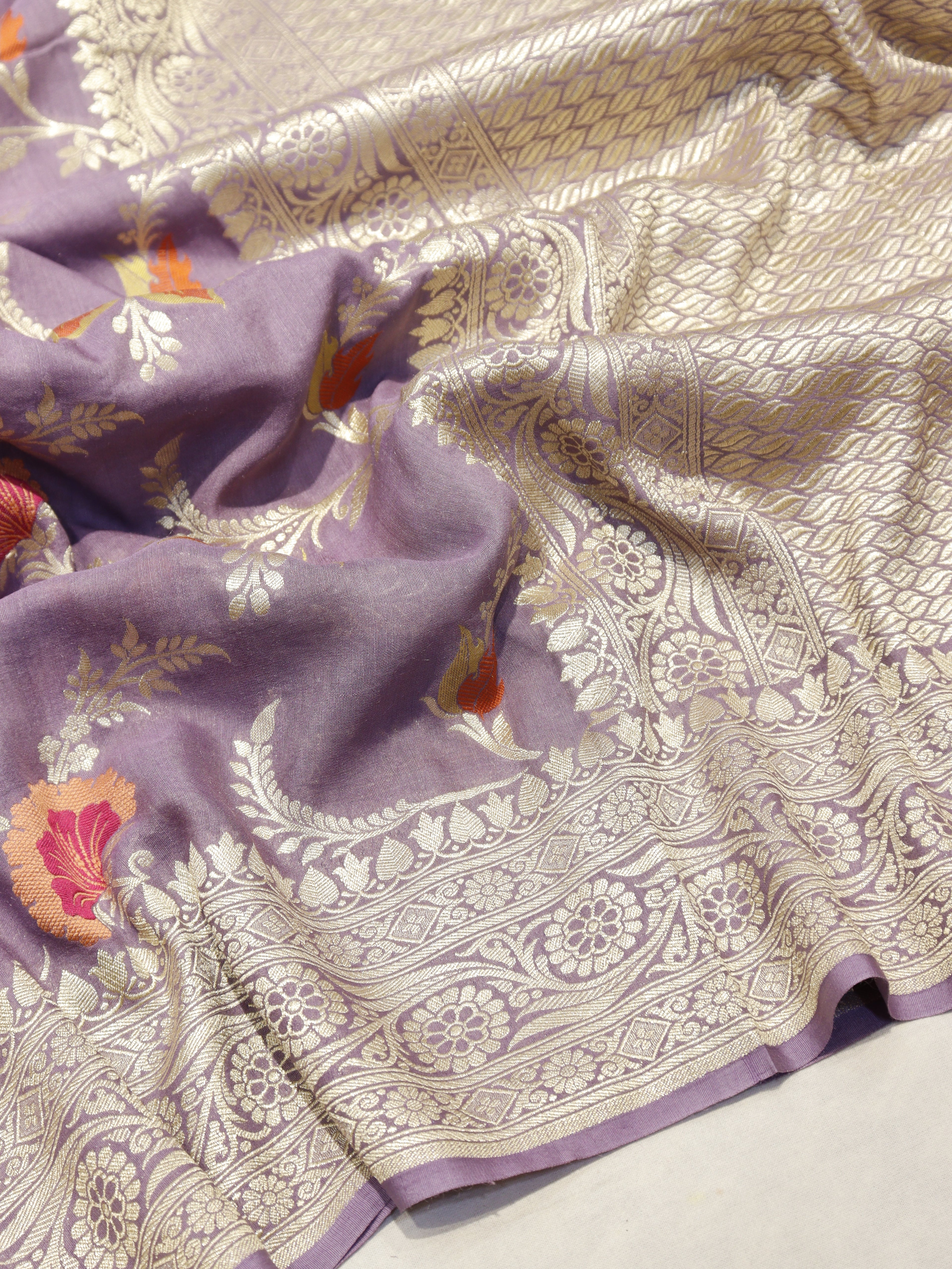 Banarasi Pure Moonga Silk Saree – Muted Purple