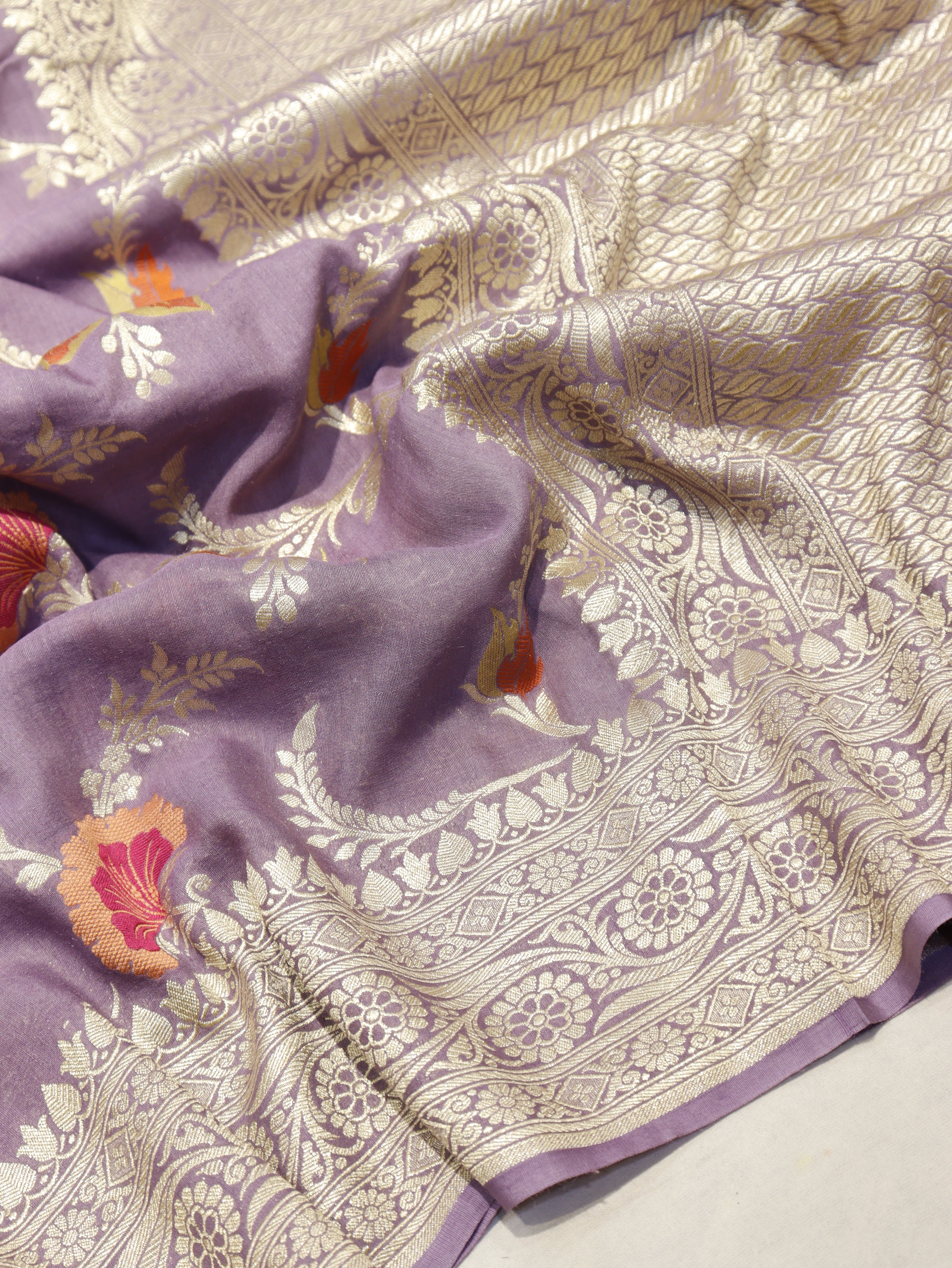 Banarasi Pure Moonga Silk Saree – Muted Purple