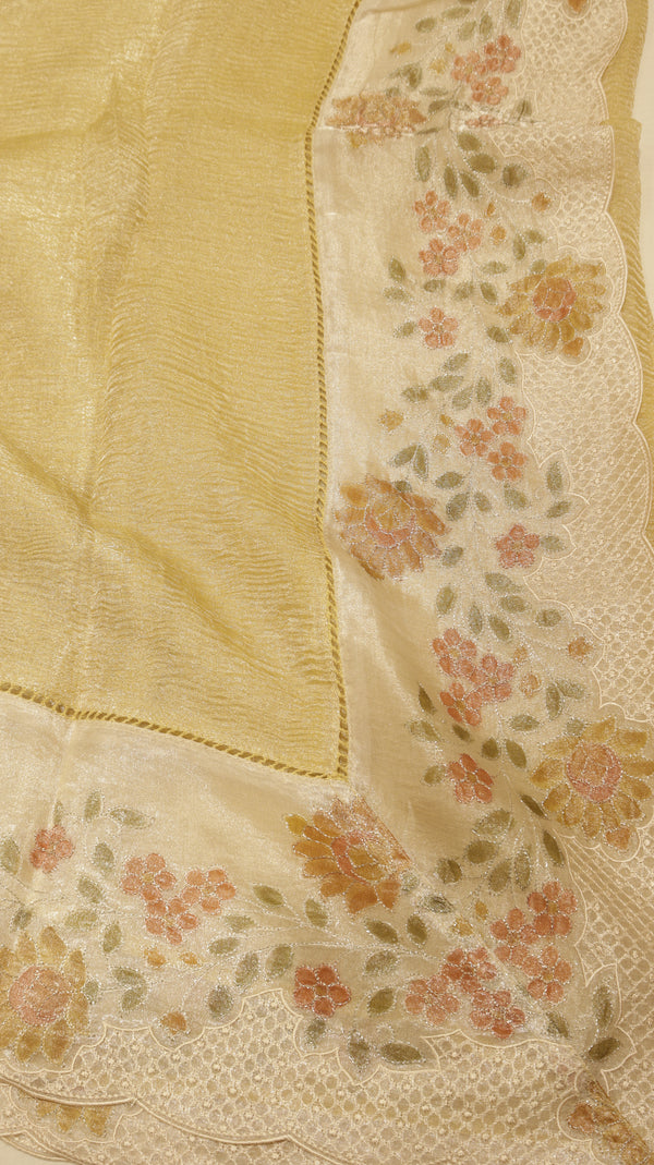 Handloom Crushed Tissue Saree With Cross-Stitched Border