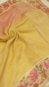 Handloom Crushed Tissue Saree With Cross-Stitched Border
