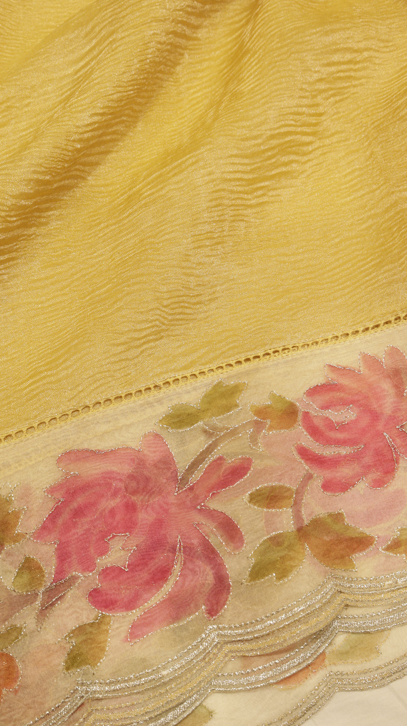 Handloom Crushed Tissue Saree With Cross-Stitched Border