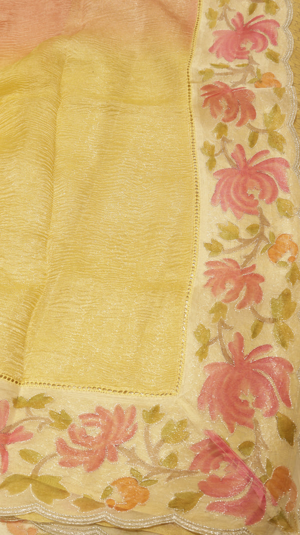 Handloom Crushed Tissue Saree With Cross-Stitched Border