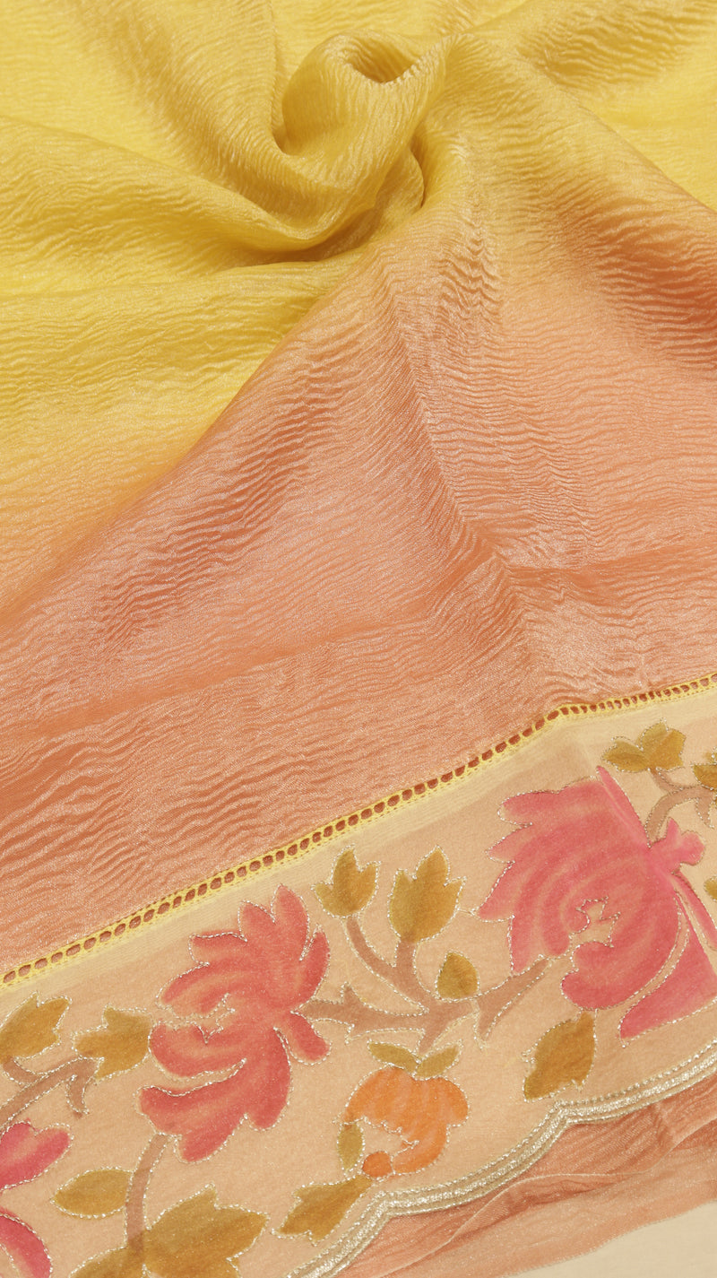 Handloom Crushed Tissue Saree With Cross-Stitched Border