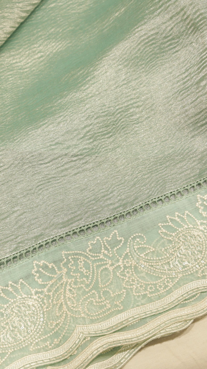 Handloom Crushed Tissue Saree With Cross-Stitched Border