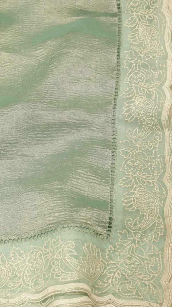 Handloom Crushed Tissue Saree With Cross-Stitched Border