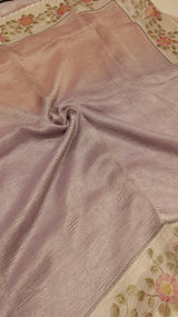 Handloom Crushed Tissue Saree With Cross Stitched Border