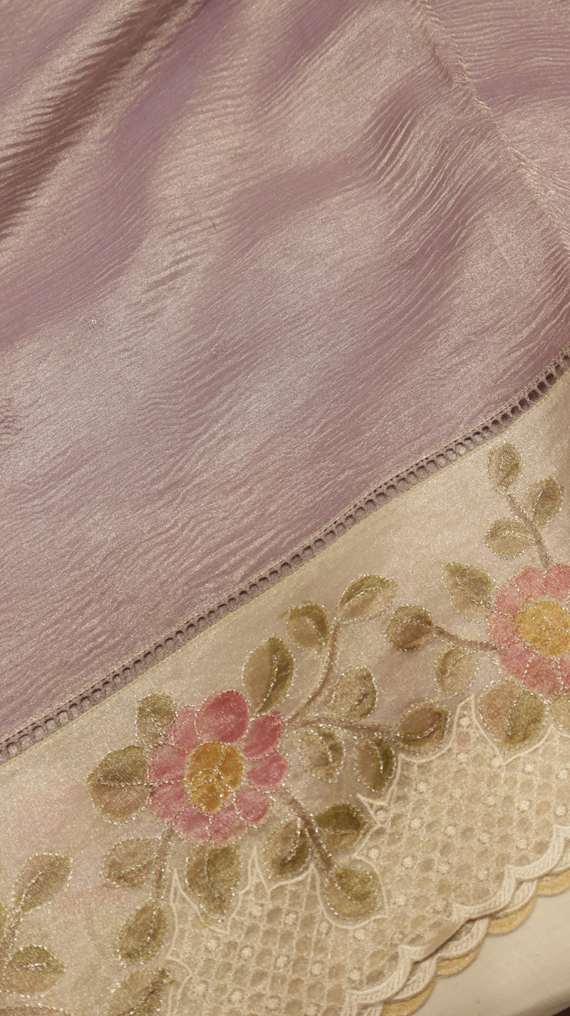 Handloom Crushed Tissue Saree With Cross Stitched Border