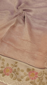 Handloom Crushed Tissue Saree With Cross Stitched Border