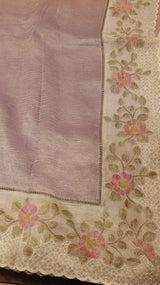Handloom Crushed Tissue Saree With Cross Stitched Border