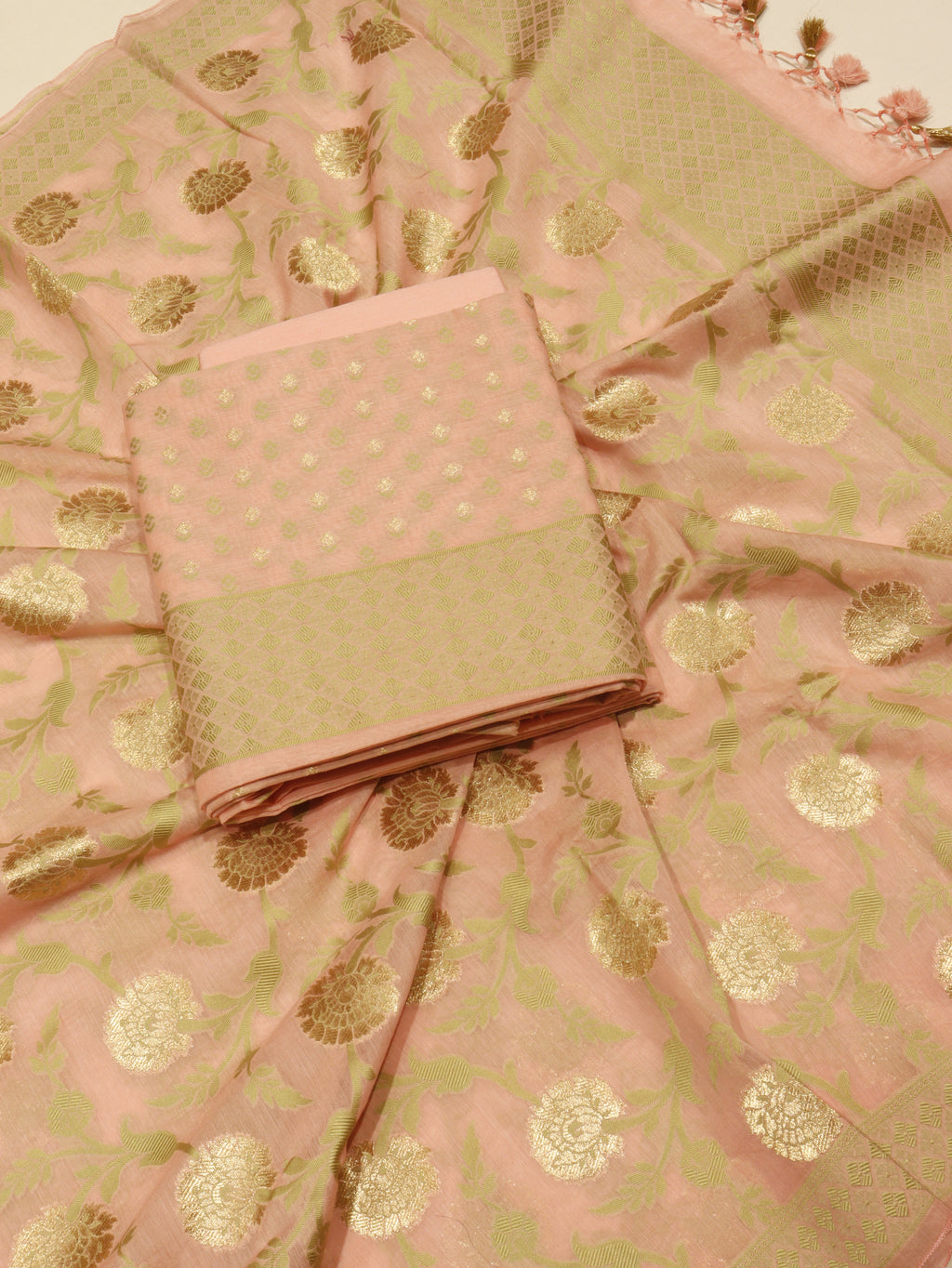 Banarasi Pure Cotton Suit Set - Pink
