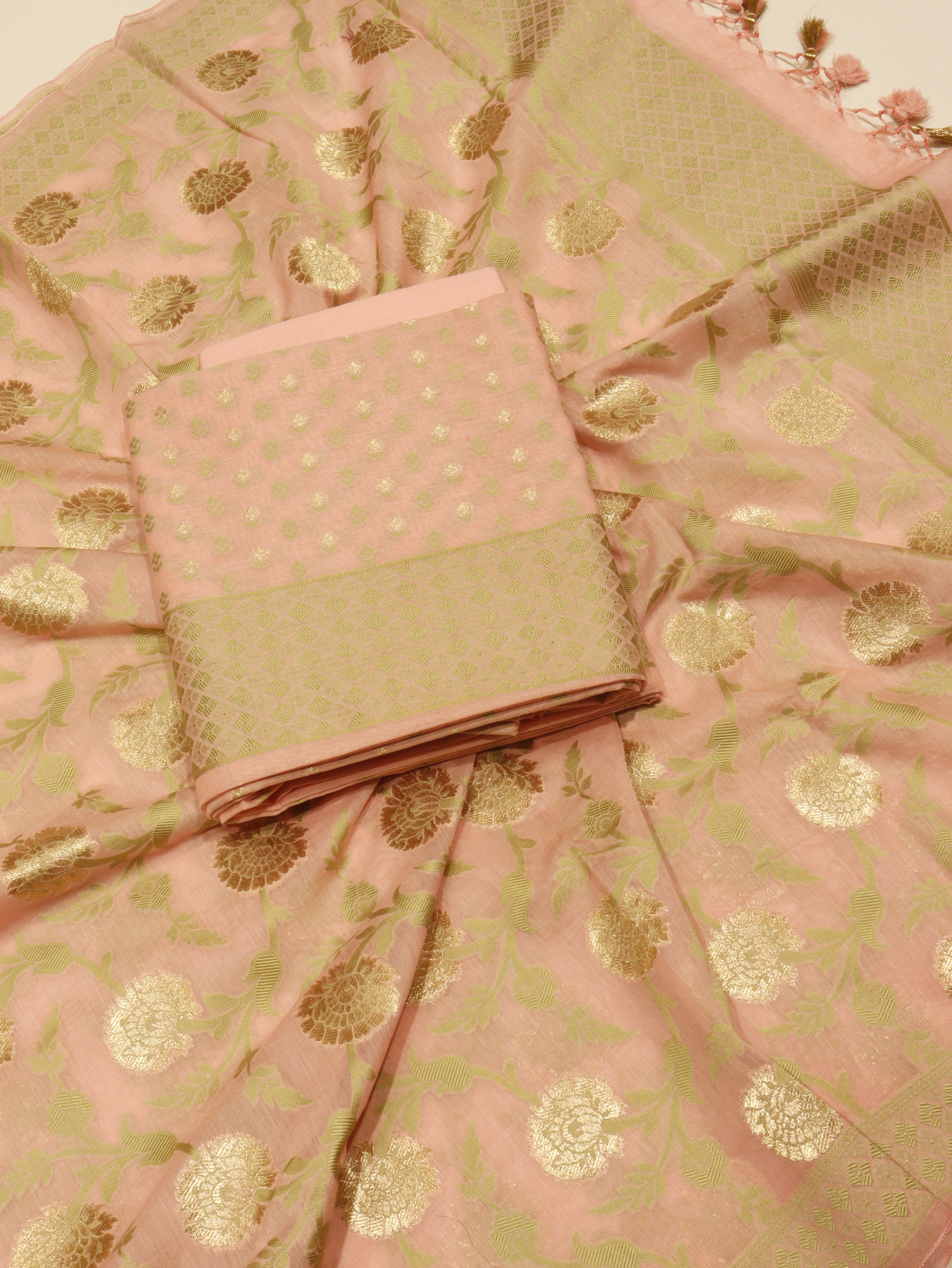 Banarasi Pure Cotton Handloom Suit Set - Pink