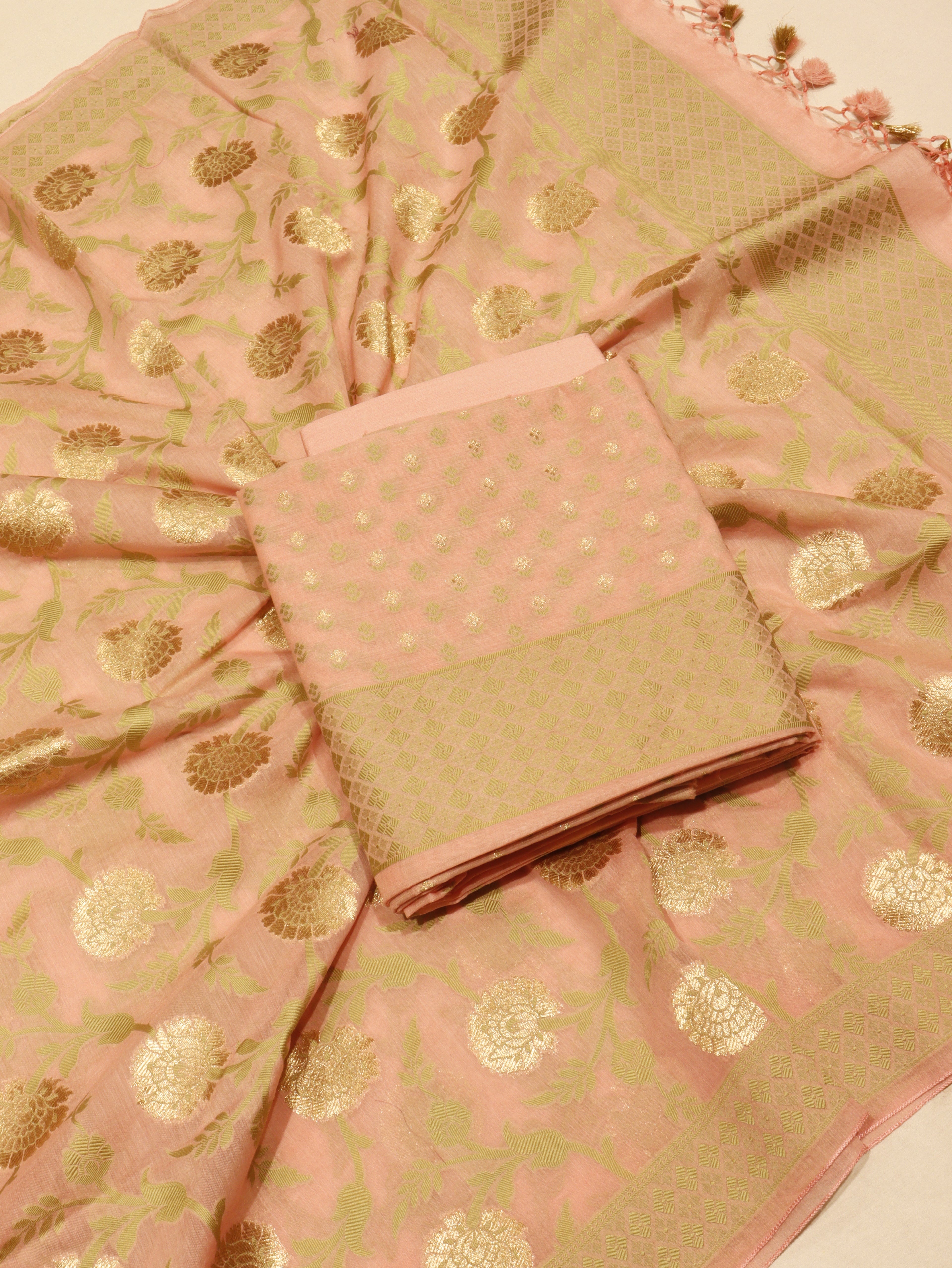 Banarasi Pure Cotton Handloom Suit Set - Pink