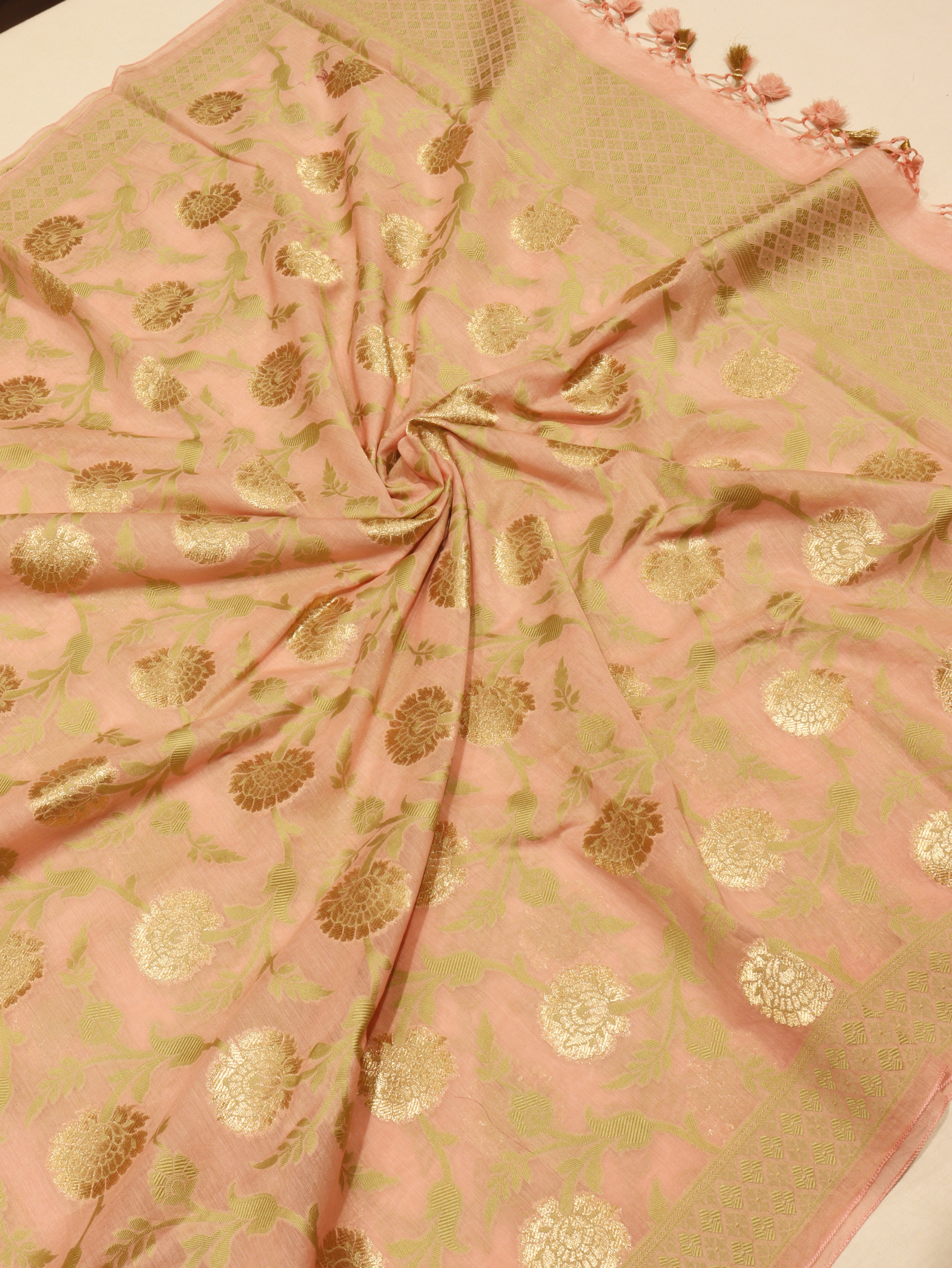 Banarasi Pure Cotton Handloom Suit Set - Pink