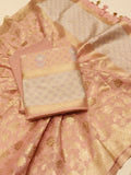 Pre-Order : Banarasi Pure Cotton Suit Set - Peach