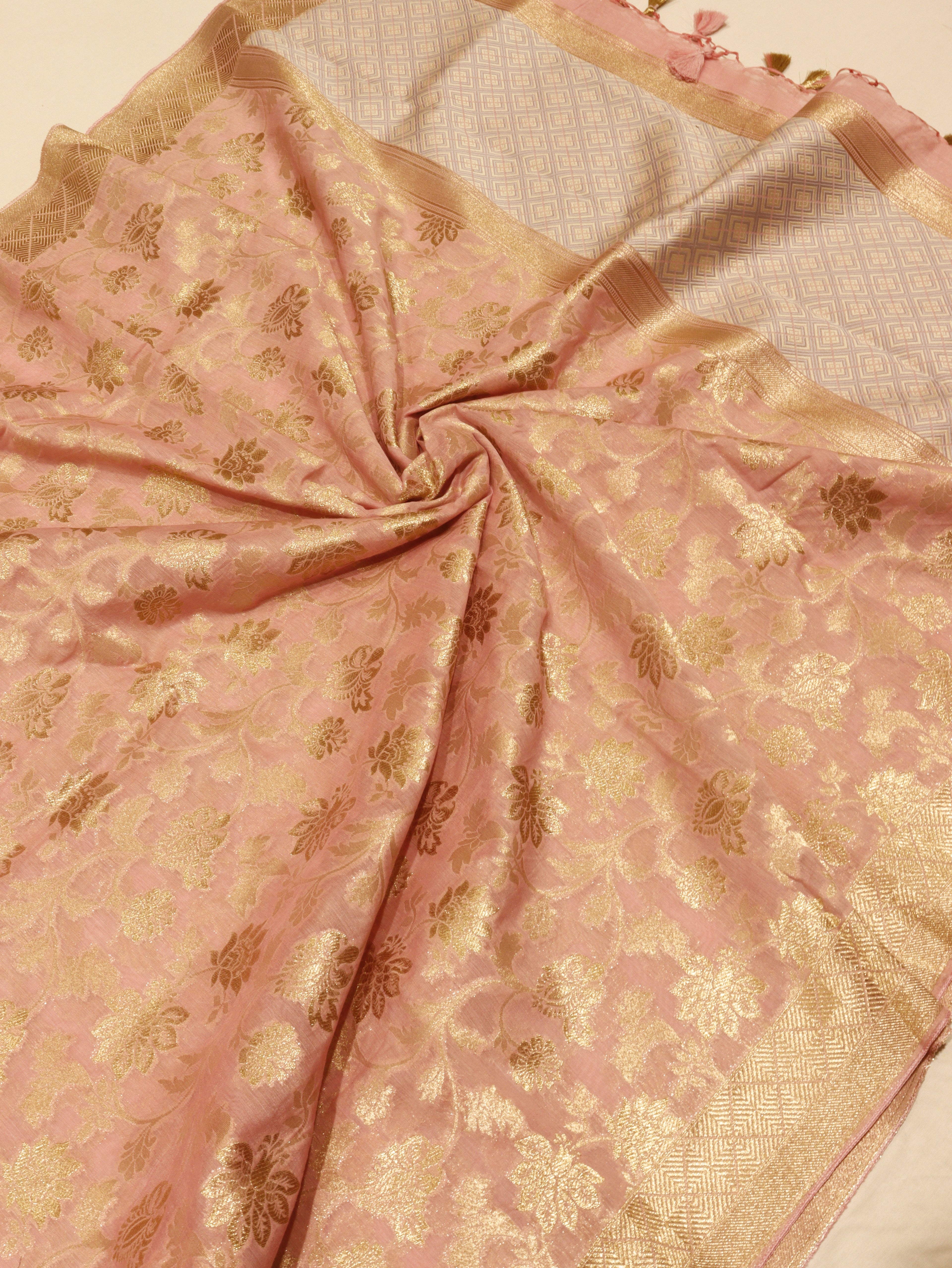 Banarasi Pure Cotton Handloom Suit Set - Peach