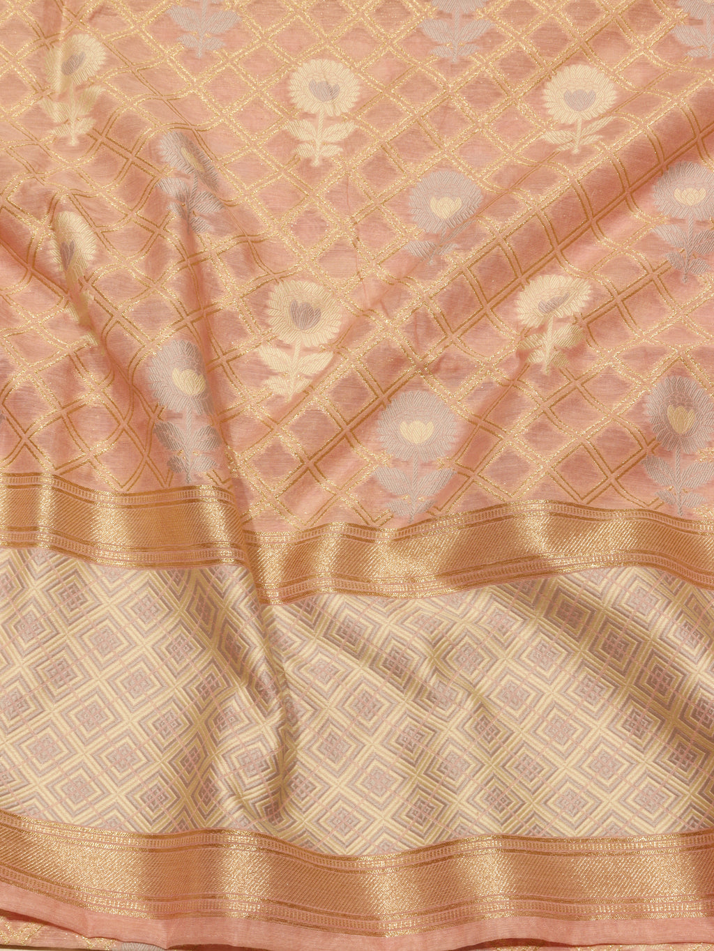 Pre-Order : Banarasi Pure Cotton Suit Set - Peach
