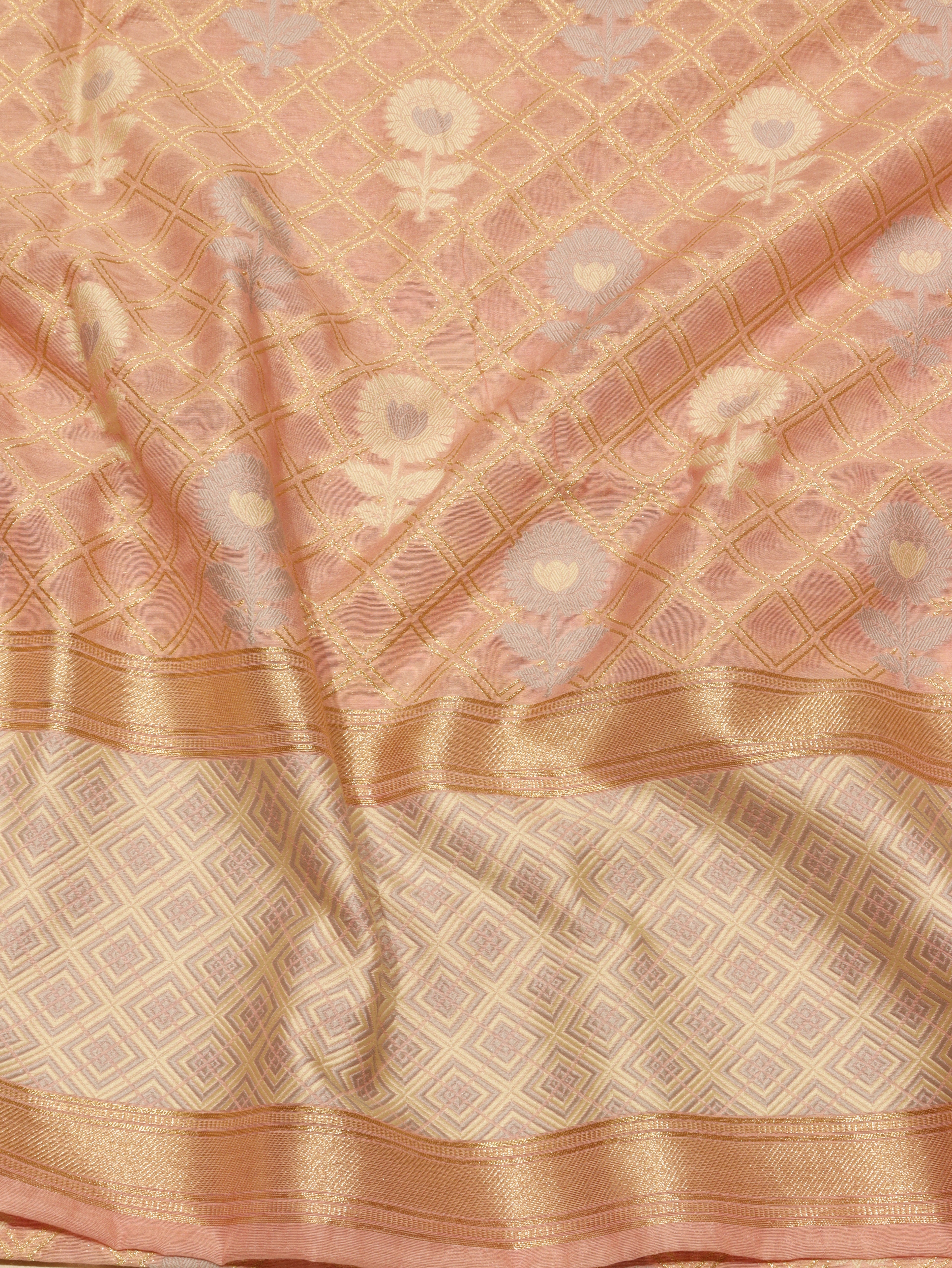 Banarasi Pure Cotton Handloom Suit Set - Peach
