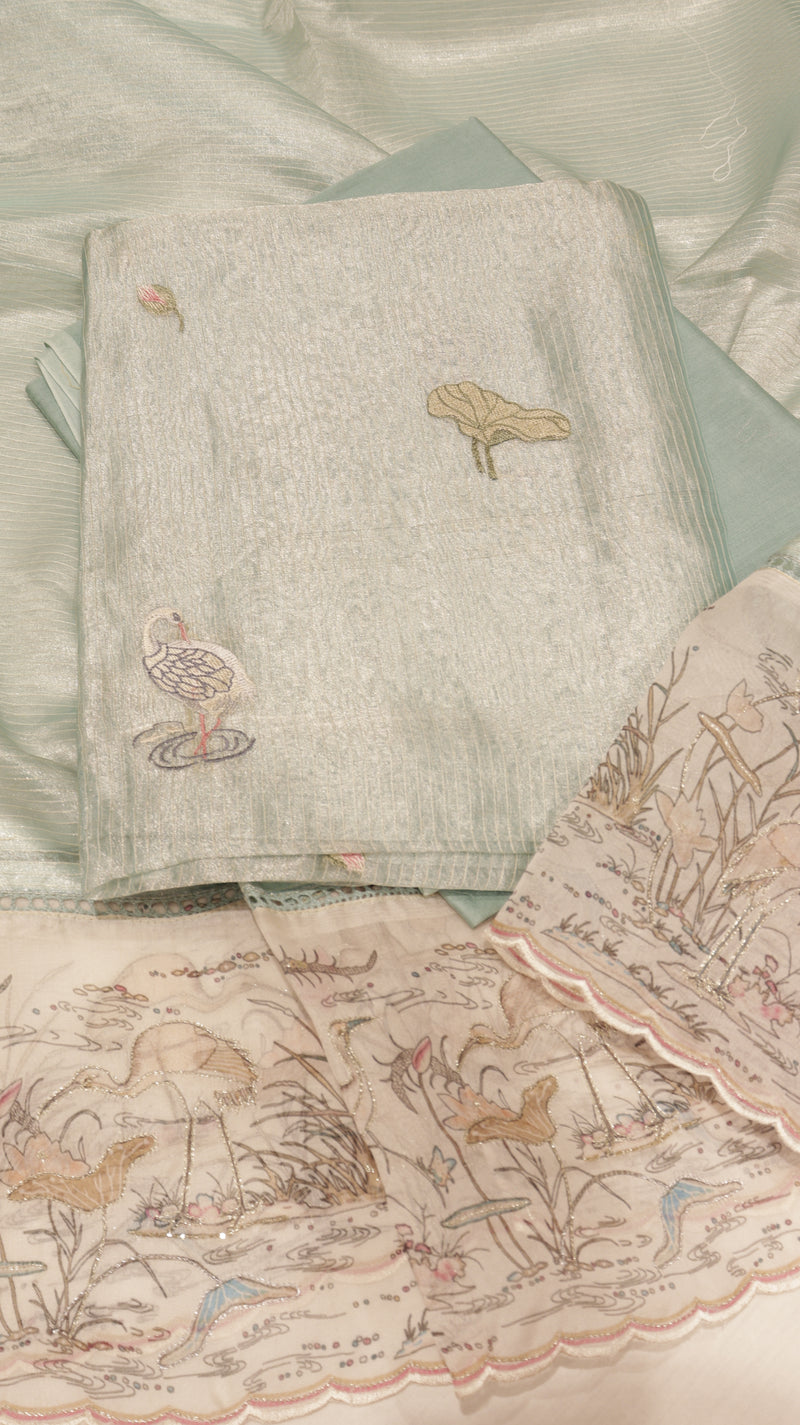Hand Embroidered Banarasi Tissue Silk Suit