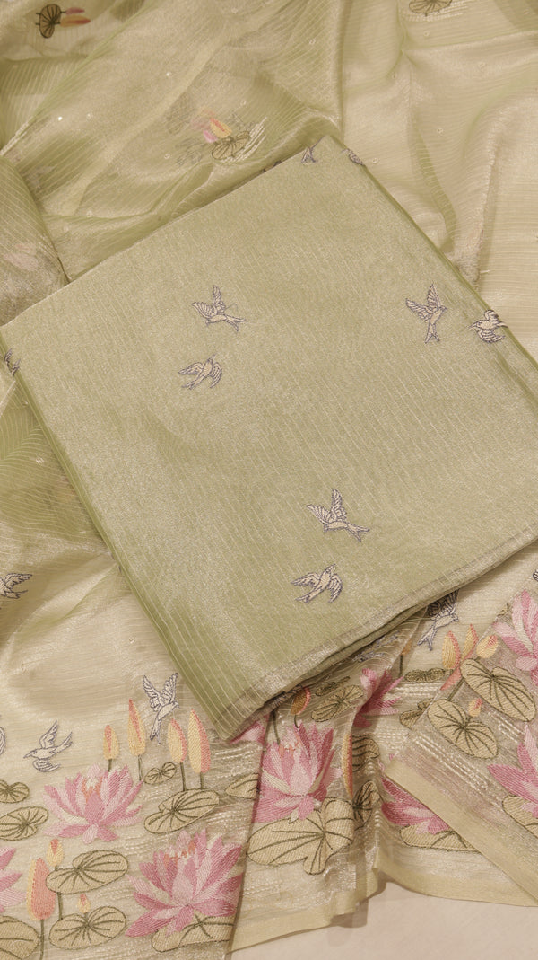 Hand Embroidered Banarasi Tissue Silk Suit